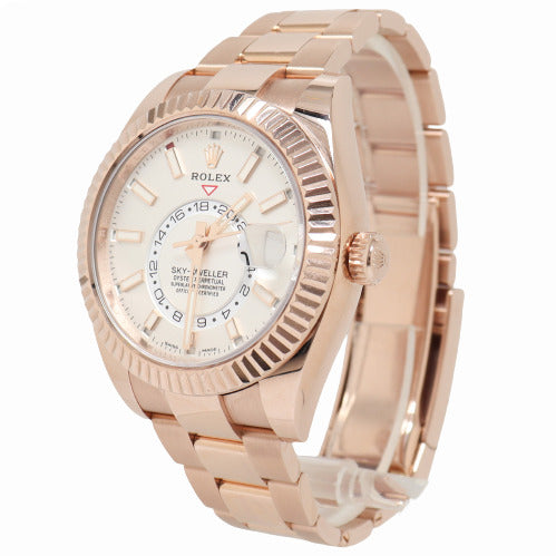 Rolex Mens Skydweller Everose Gold 42mm White Stick Dial Watch Reference# 326935 - Happy Jewelers Fine Jewelry Lifetime Warranty