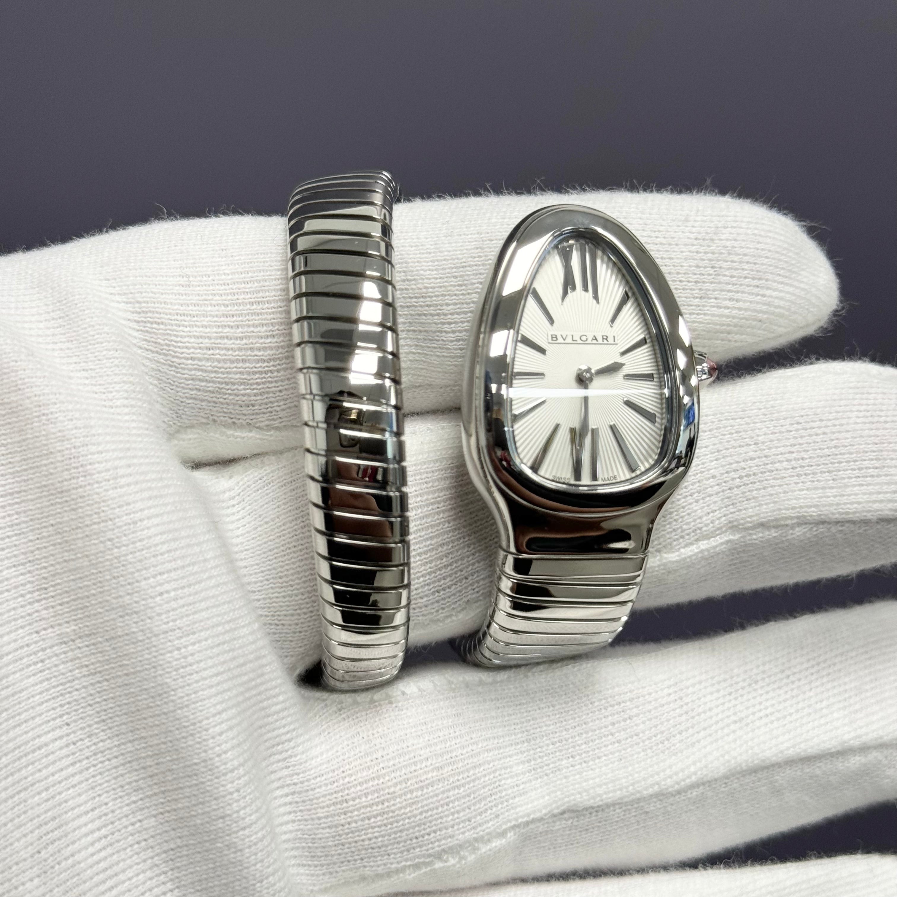 Bvlgari Serpenti Tubagos 35mm White Dial Watch Ref# 101817 - Happy Jewelers Fine Jewelry Lifetime Warranty