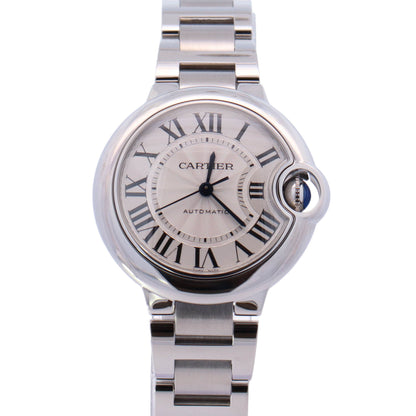 Cartier Ballon Bleu Stainless Steel 33mm White Roman Dial Watch Reference# W6920071 - Happy Jewelers Fine Jewelry Lifetime Warranty