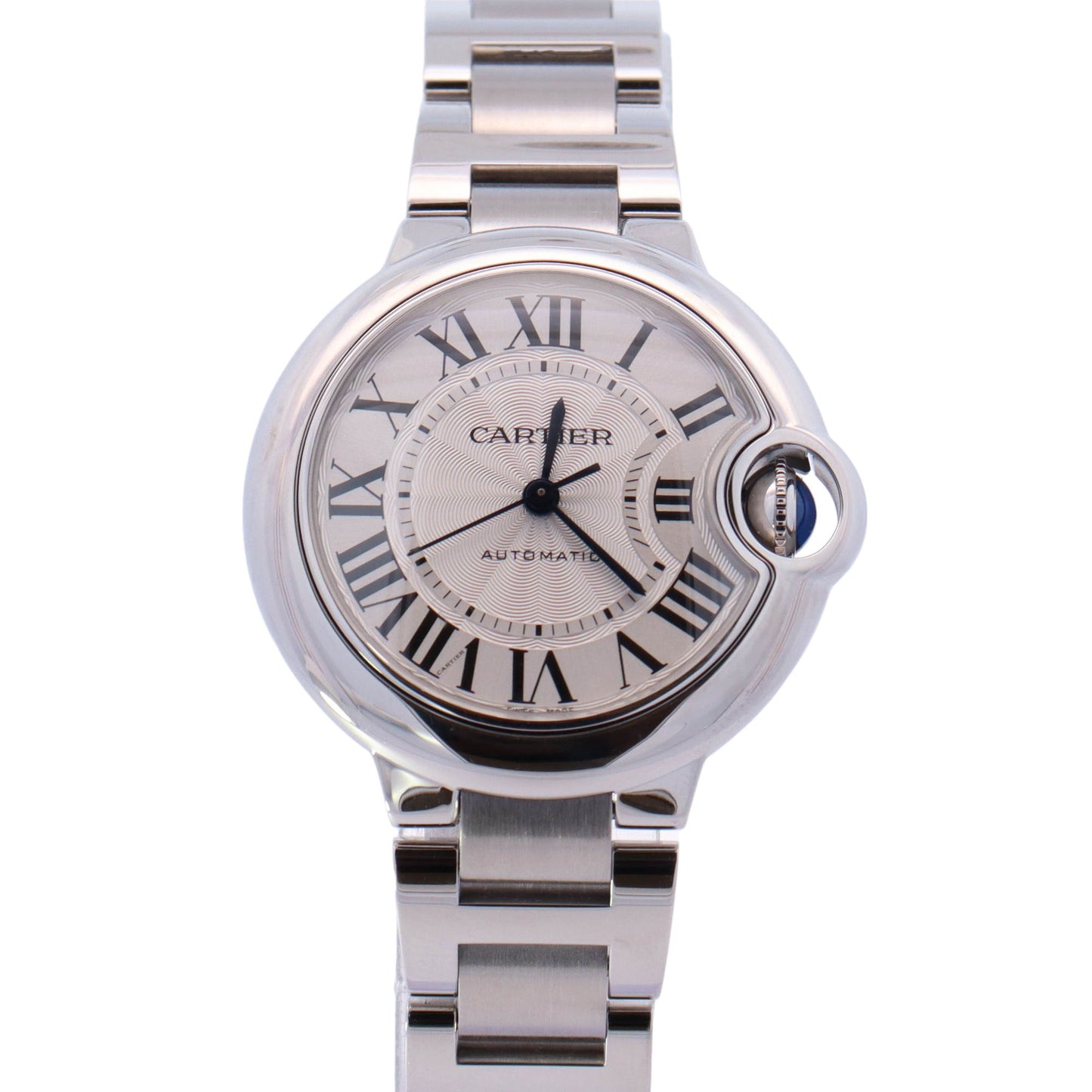 Cartier Ballon Bleu Stainless Steel 33mm Silver Roman Dial Watch  Reference #: WSBB0044