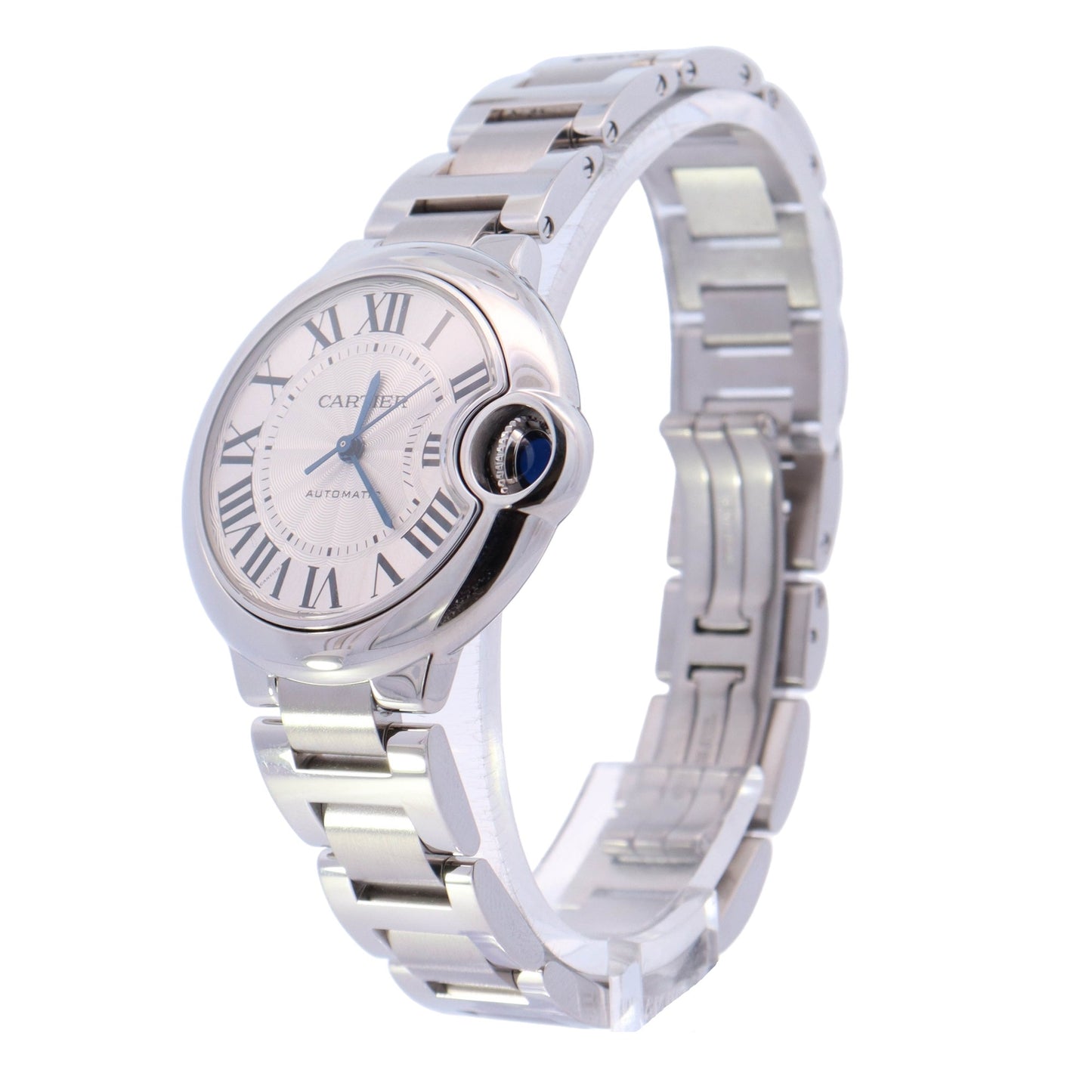 Cartier Ballon Bleu Stainless Steel 33mm Silver Roman Dial Watch  Reference #: WSBB0044