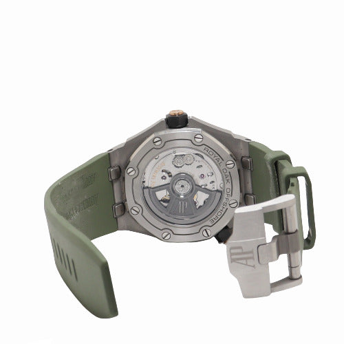 Audemars Piguet Mens Royal Oak Offshore Stainless Steel 42mm Khaki Green Dial with "Mega Tapisserie Dial Watch Reference# 15720ST.OO.A052CA.01 - Happy Jewelers Fine Jewelry Lifetime Warranty