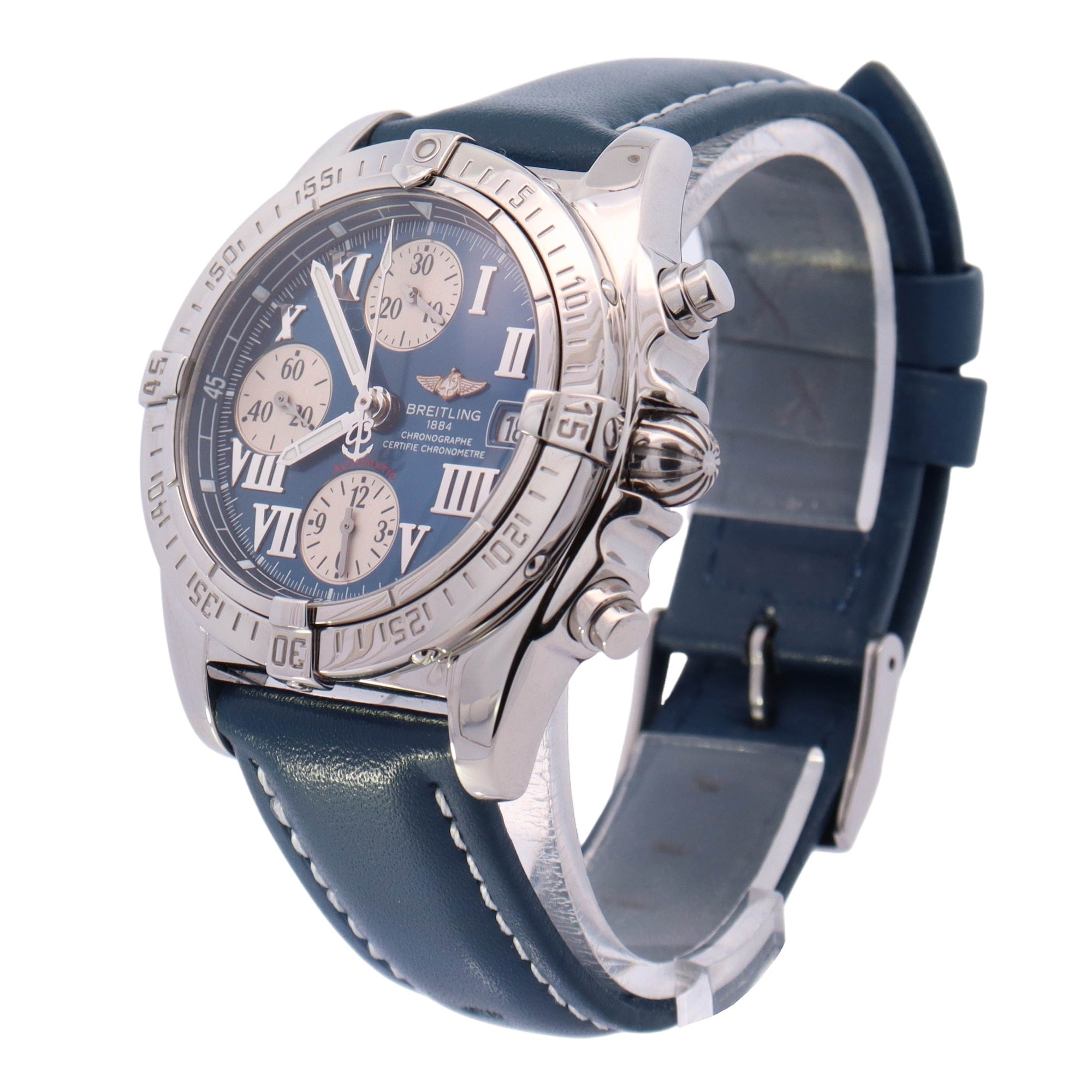 Breitling Chrono Cockpit Stainless Steel 39.5mm Blue Chronograph Dial Watch Reference# A13358 - Happy Jewelers Fine Jewelry Lifetime Warranty