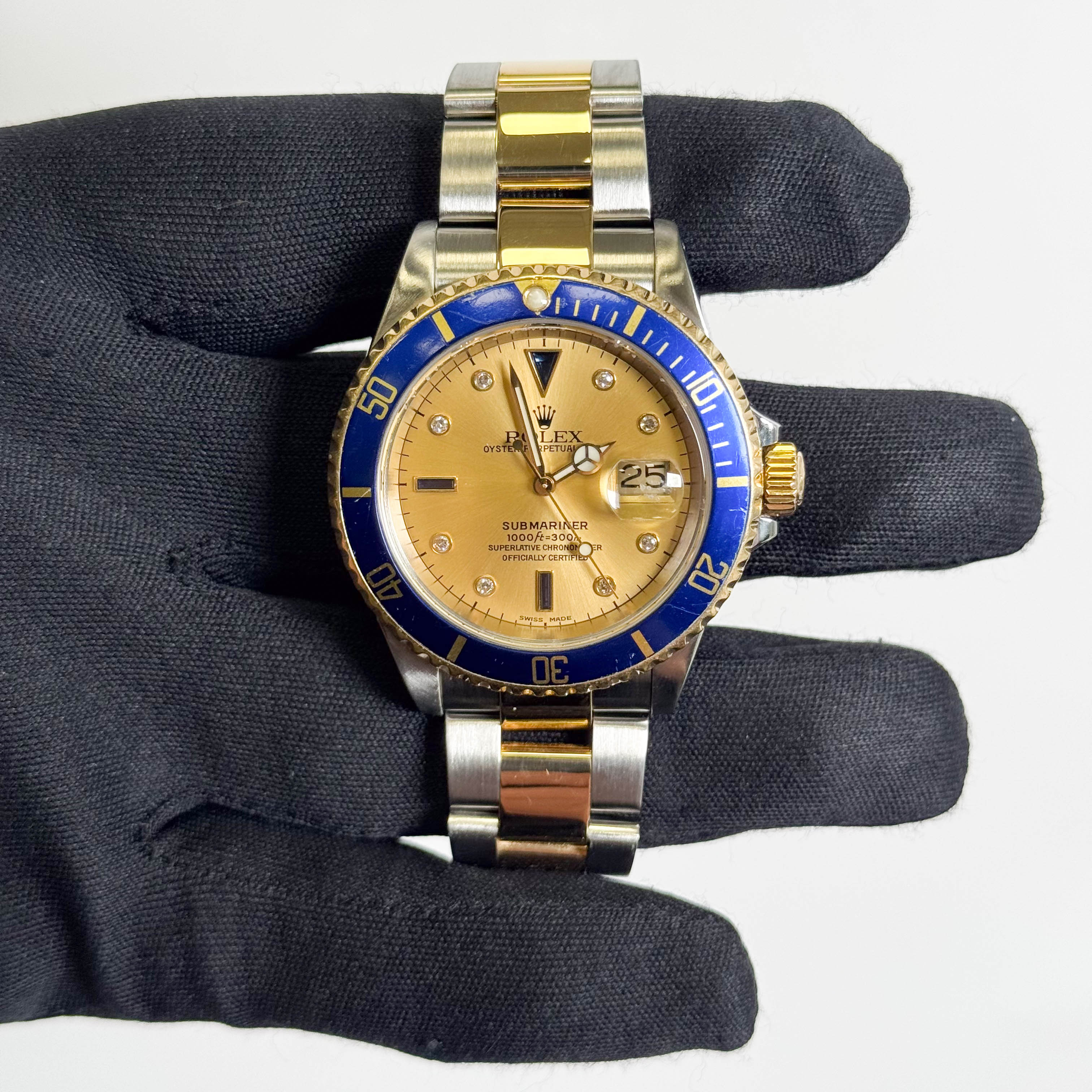 Rolex Submariner 40mm Chamapagne Serti Dial Watch Ref# 16613 - Happy Jewelers Fine Jewelry Lifetime Warranty