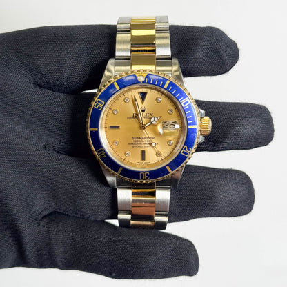 Rolex Submariner 40mm Chamapagne Serti Dial Watch Ref# 16613 - Happy Jewelers Fine Jewelry Lifetime Warranty