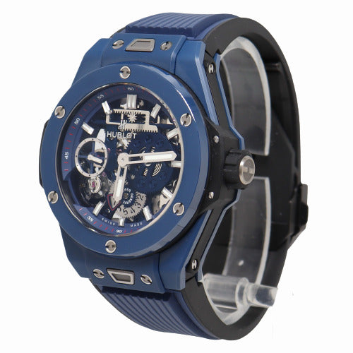 Hublot Mens Big Bang Meca 10 Blue Caeramic 45mm Skeleton Dial Watch Reference# 414.EX.5123.RX - Happy Jewelers Fine Jewelry Lifetime Warranty