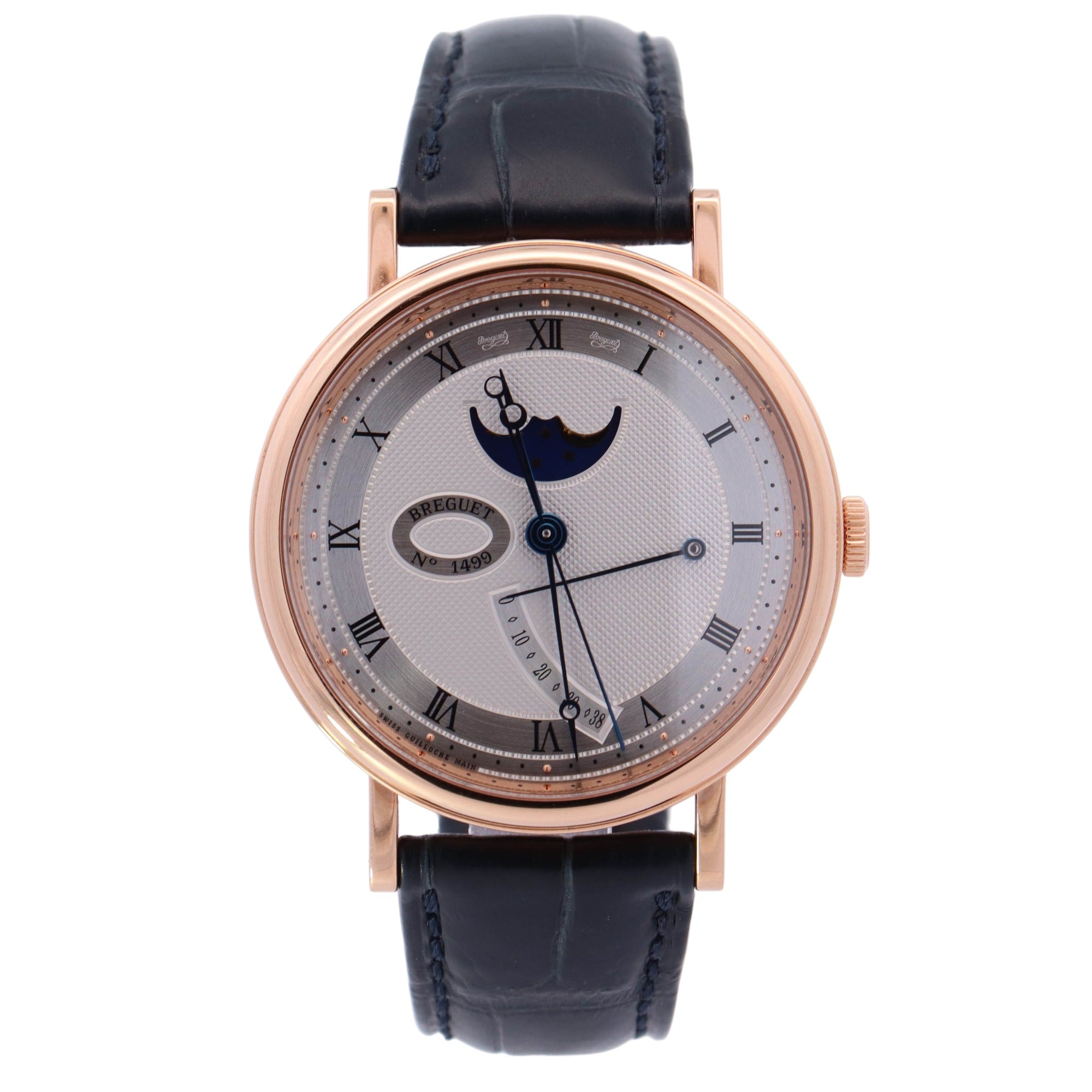 Breguet Classique Moonphase 7787 Yellow Gold 39mm Silver Roman Dial Watch Reference# 7787 - Happy Jewelers Fine Jewelry Lifetime Warranty