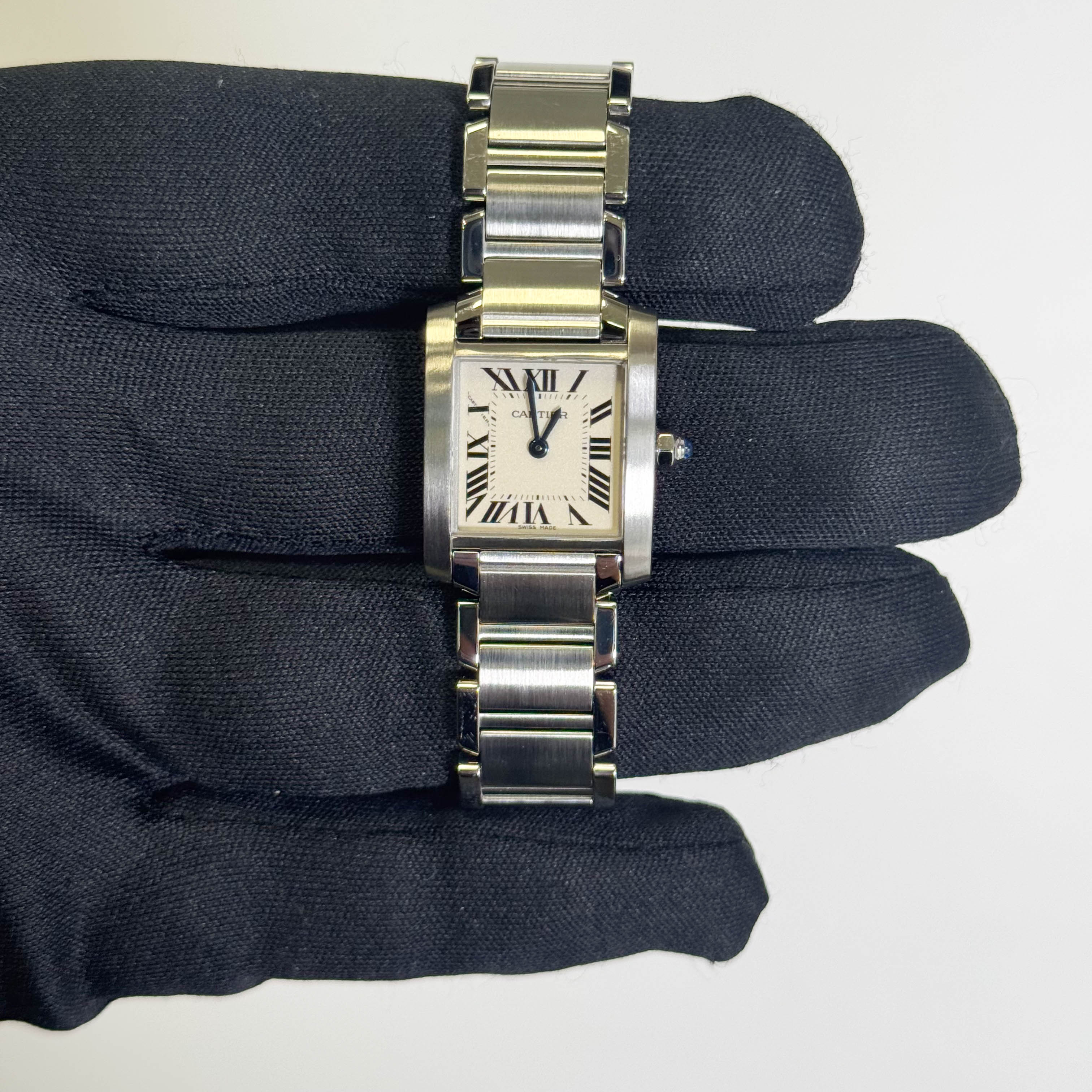 Cartier Tank Stainless Steel 20mm Ivory Dial Watch Ref# W51008Q3