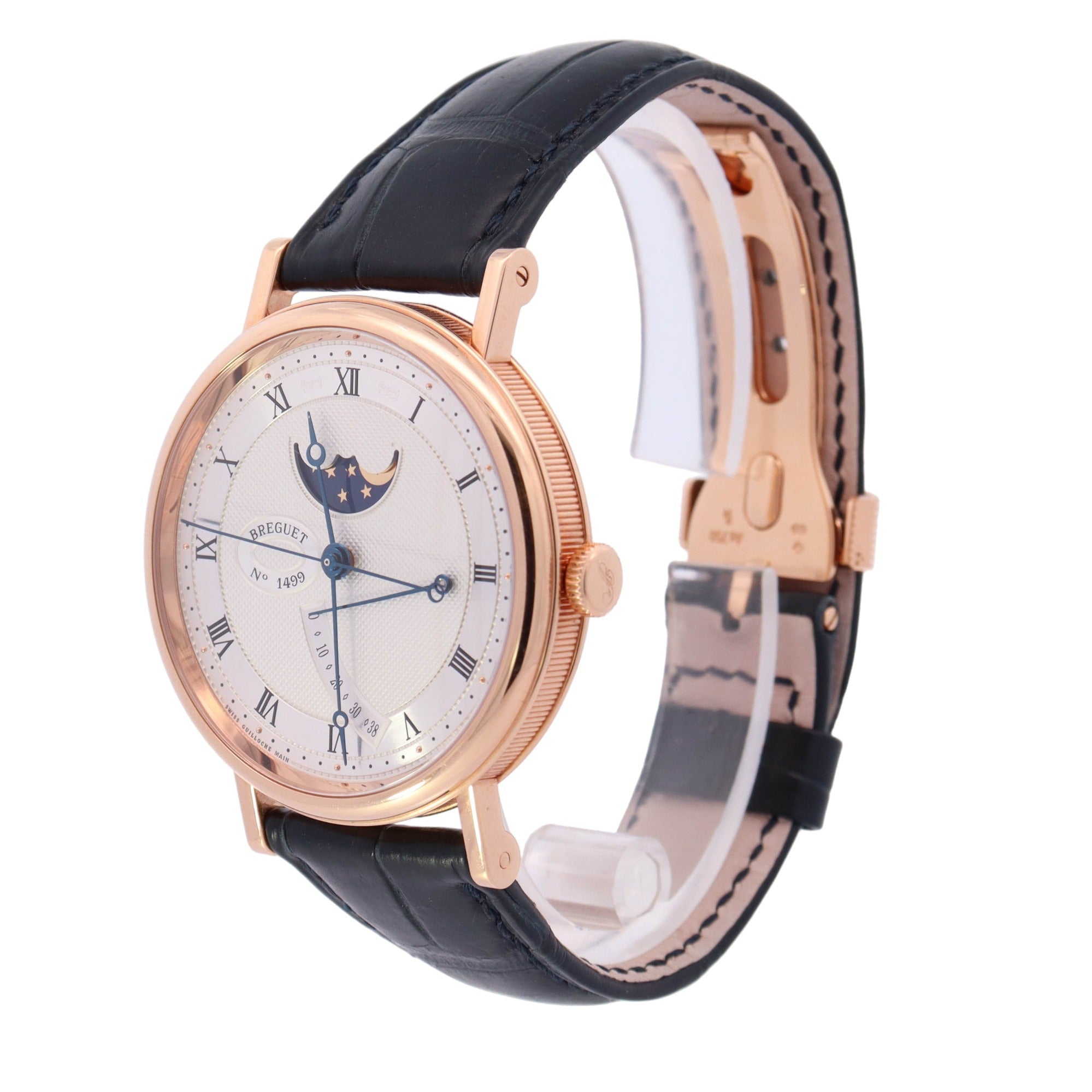 Breguet Classique Moonphase 7787 Yellow Gold 39mm Silver Roman Dial Watch Reference# 7787 - Happy Jewelers Fine Jewelry Lifetime Warranty