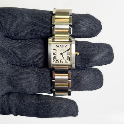 Cartier Tank Two-Tone Yellow Gold & Steel 25x20mm White Dial Watch Ref# W51007Q4 - Happy Jewelers Fine Jewelry Lifetime Warranty