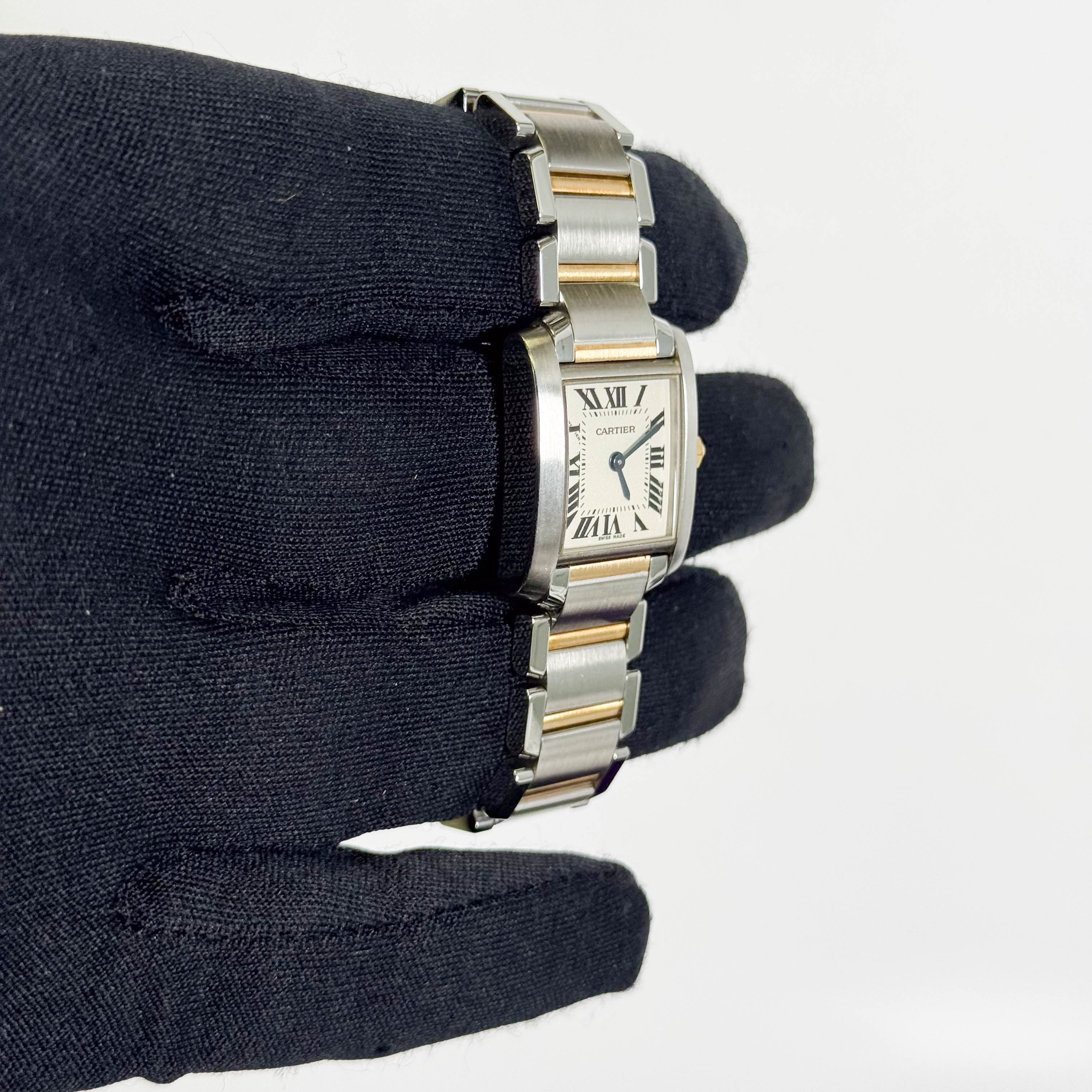Cartier Tank Two-Tone Yellow Gold & Steel 25x20mm White Dial Watch Ref# W51007Q4 - Happy Jewelers Fine Jewelry Lifetime Warranty