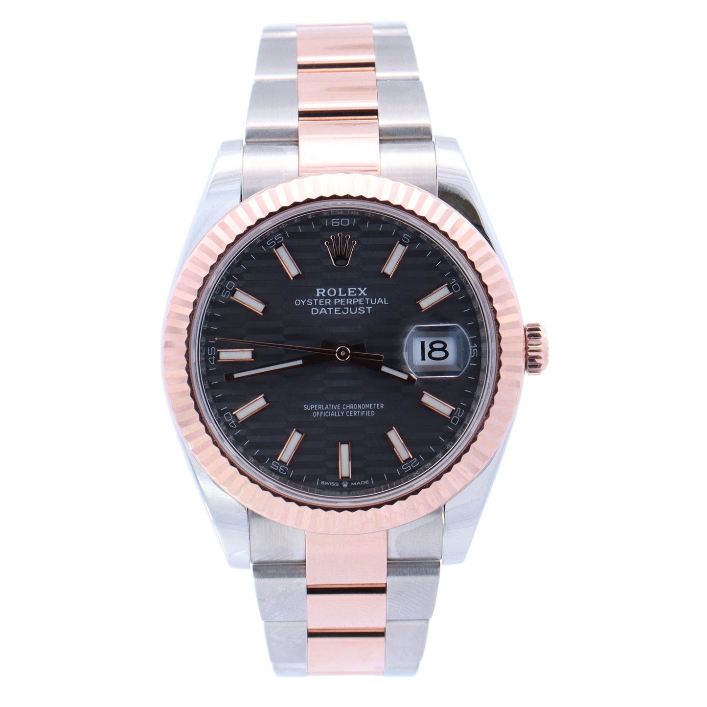 Rolex Datejust Two Tone Stainless Steel & Rose Gold 41mm Rhodium Motif Dial Watch Reference# 126331 - Happy Jewelers Fine Jewelry Lifetime Warranty