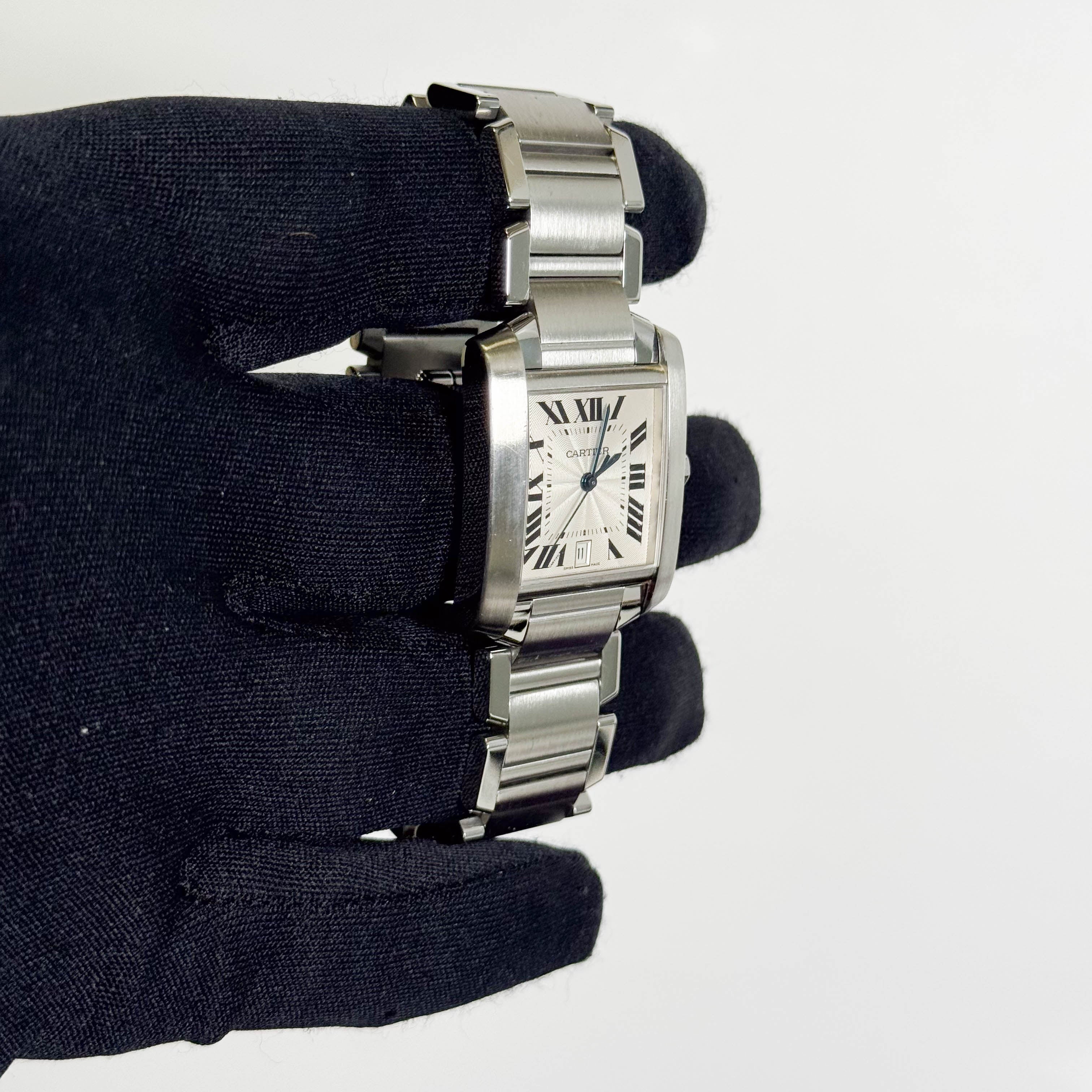 Cartier Tank Française Stainless Steel 28mm White Dial Watch Ref# W51002Q3 - Happy Jewelers Fine Jewelry Lifetime Warranty