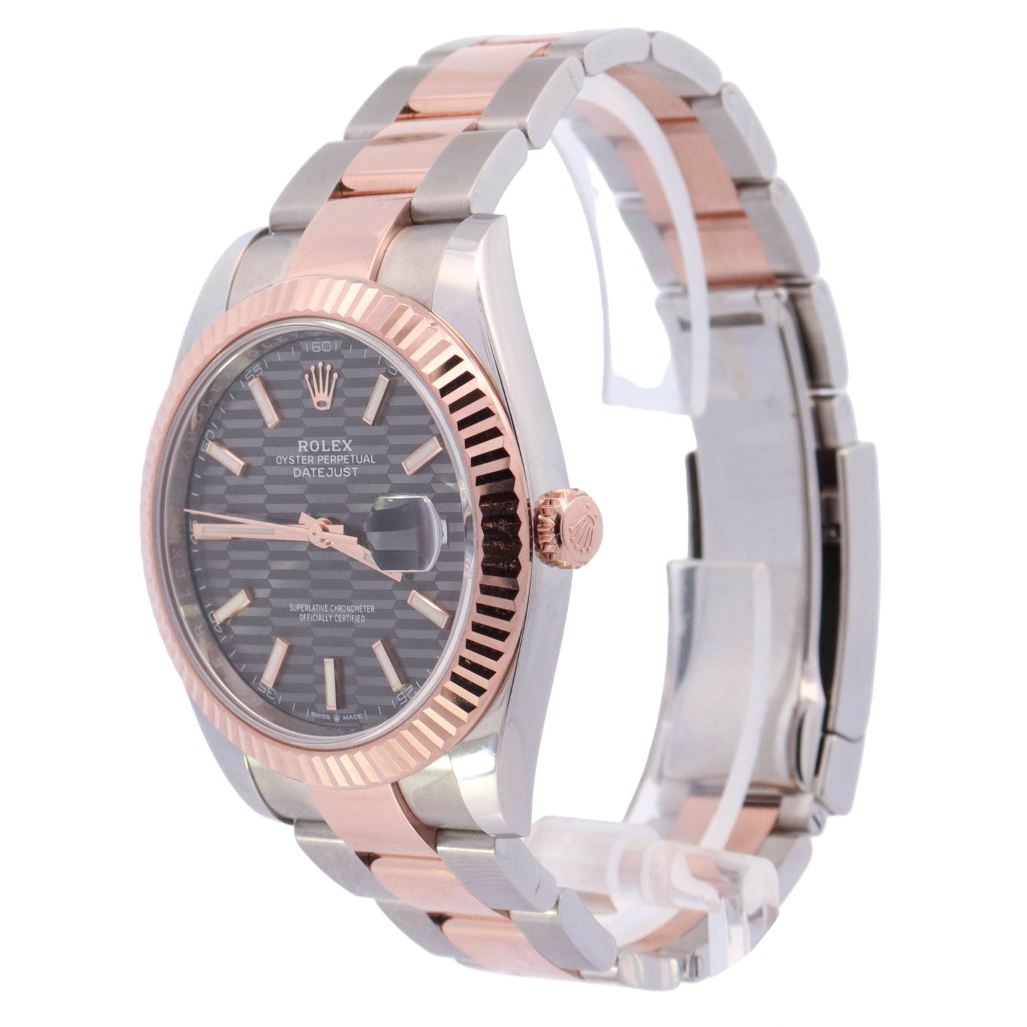 Rolex Datejust Two Tone Stainless Steel & Rose Gold 41mm Rhodium Motif Dial Watch Reference# 126331 - Happy Jewelers Fine Jewelry Lifetime Warranty