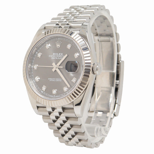 Rolex Mens Datejust Stainless Steel 41mm Rhodium Diamond Dial Watch Reference# 126334 - Happy Jewelers Fine Jewelry Lifetime Warranty