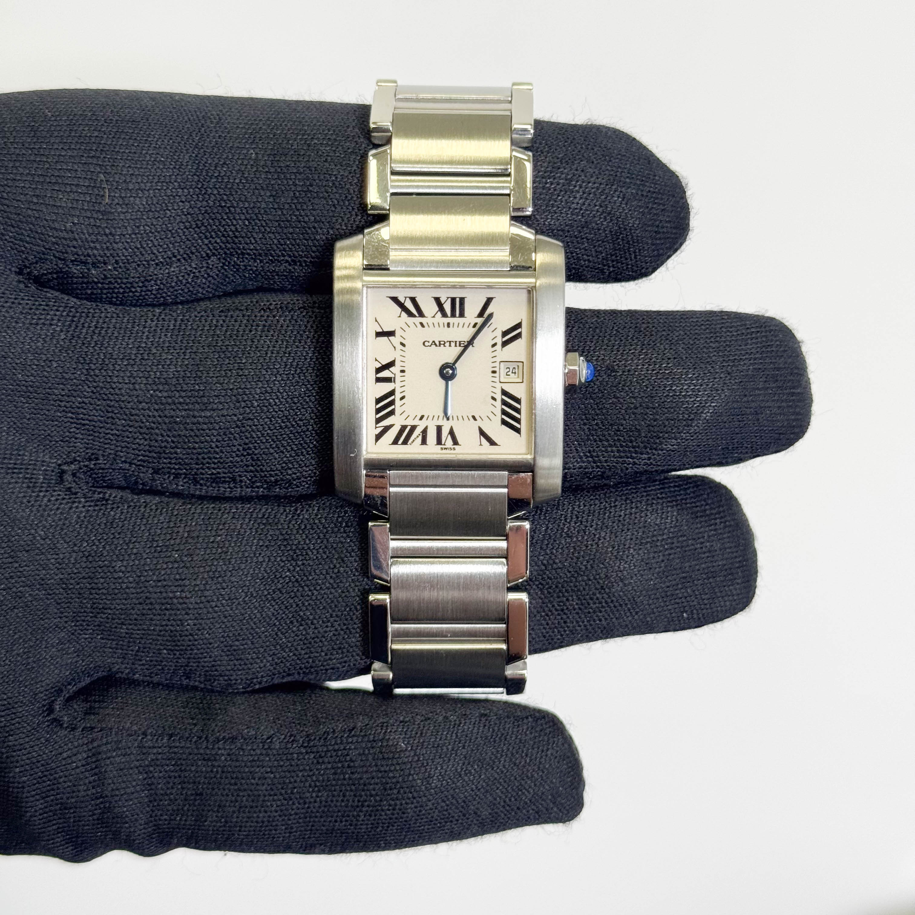 Cartier Tank Stainless Steel 25mm White/Ivory Dial Watch Ref# W51011Q3 - Happy Jewelers Fine Jewelry Lifetime Warranty