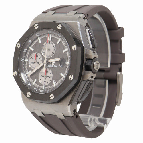 Audemars Piguet Mens Royal Oak Offshore Titanium 44mm Slate Gray Mega Tapisserie Dial Watch Reference# 26400IO.OO.A004CA.01 - Happy Jewelers Fine Jewelry Lifetime Warranty