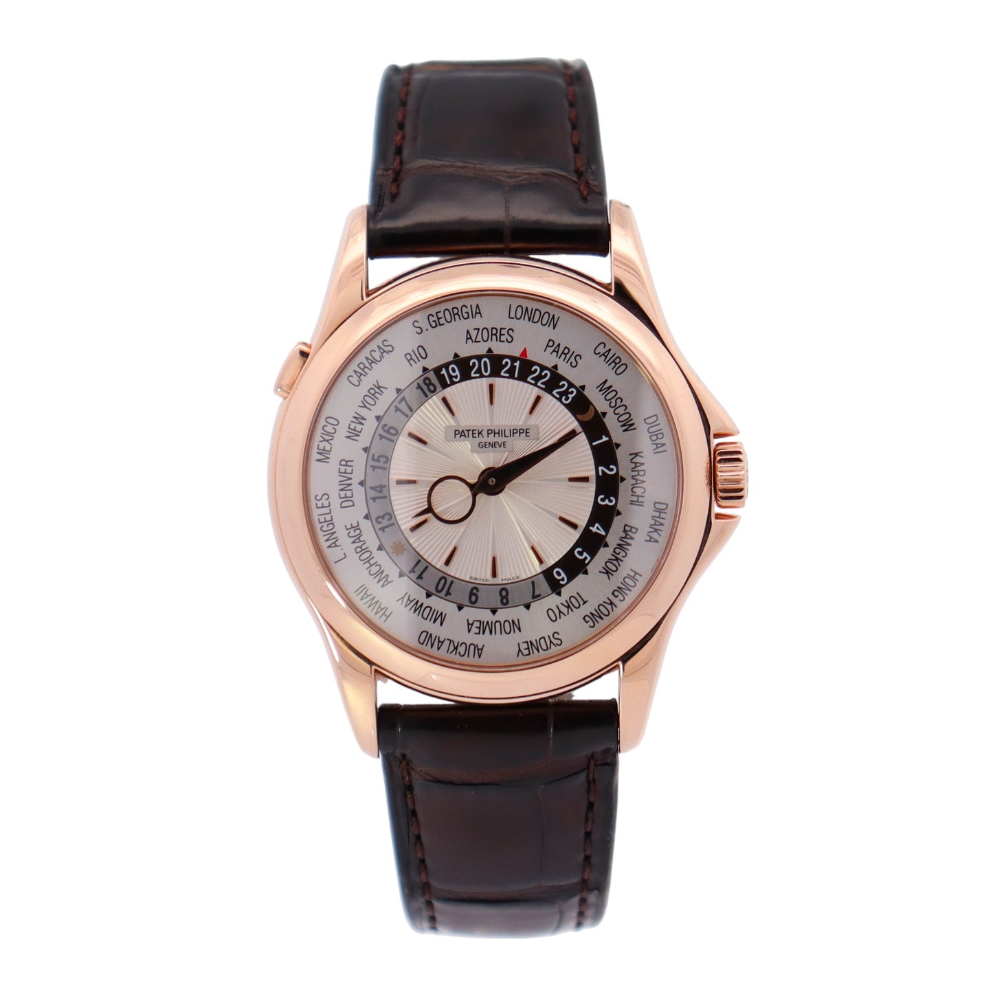 Patek Philippe World Time Rose Gold 38mm White World Timer Dial Watch Reference# 5110R - Happy Jewelers Fine Jewelry Lifetime Warranty