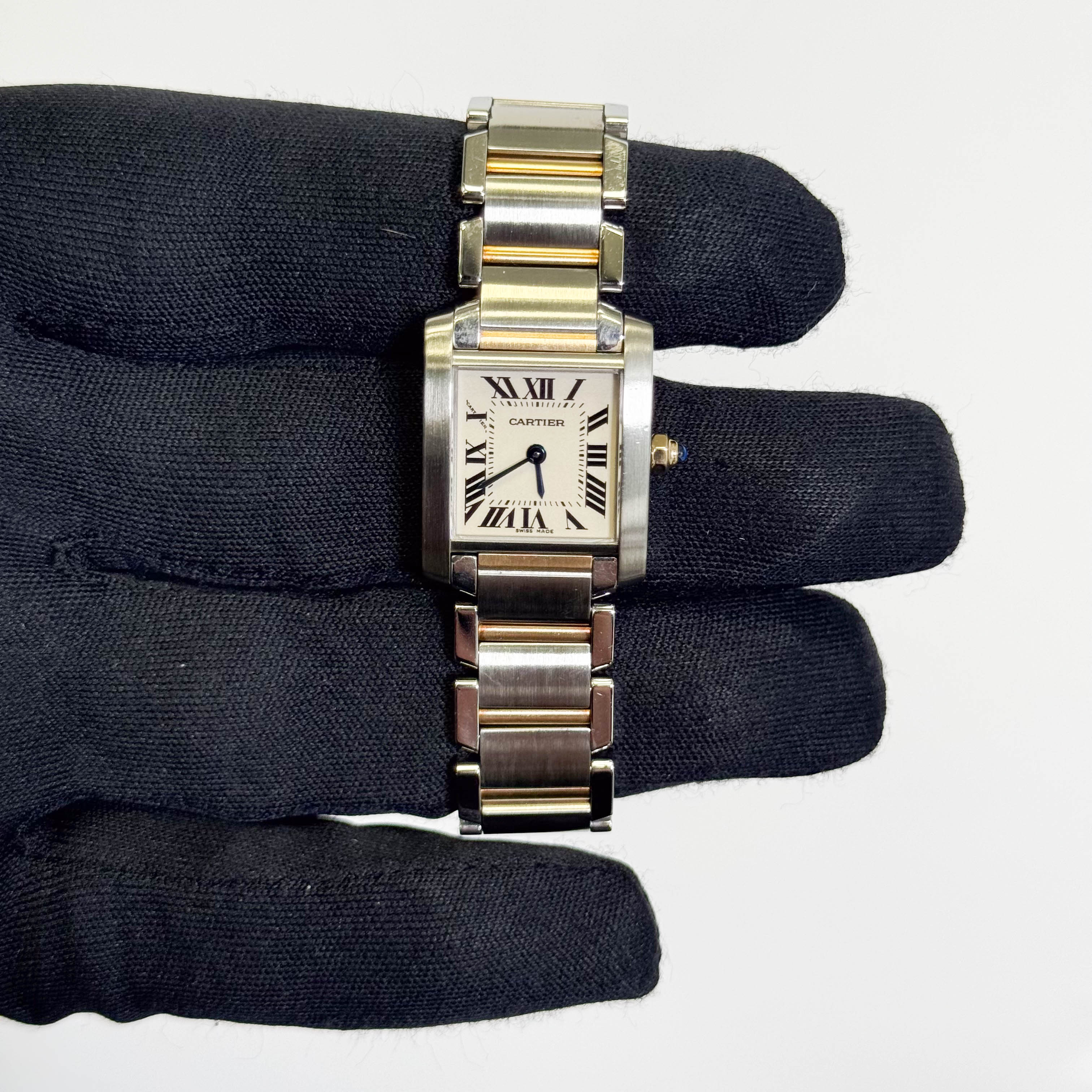 Cartier Tank Two-Tone Yellow Gold & Steel 25x20mm White Dial Watch Ref# W51007Q4 - Happy Jewelers Fine Jewelry Lifetime Warranty