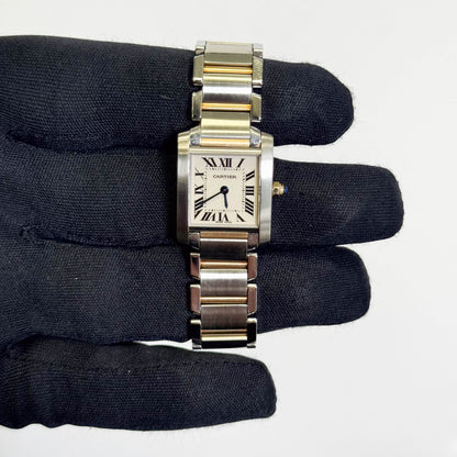 Cartier Tank Two-Tone Yellow Gold & Steel 25x20mm White Dial Watch Ref# W51007Q4 - Happy Jewelers Fine Jewelry Lifetime Warranty