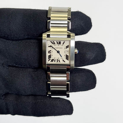 Cartier Tank Stainless Steel 25mm White/Ivory Dial Watch Ref# W51011Q3 - Happy Jewelers Fine Jewelry Lifetime Warranty