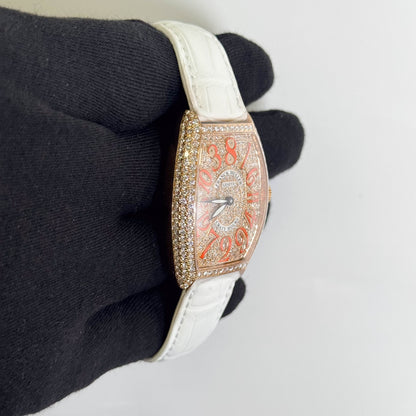 Frank Muller Cintree Curvex 32x45mm  Factory Pave Orange Dial Watch Ref# 5850 CH D CD