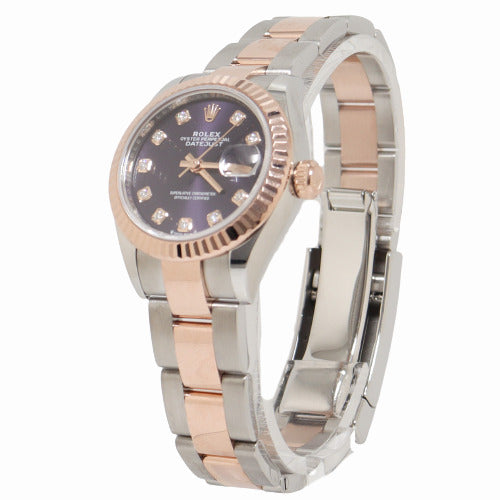 Rolex Ladies Datejust Everose and Stainless Steel 28mm Purple Diamond Dial Watch Reference# 279171 - Happy Jewelers Fine Jewelry Lifetime Warranty