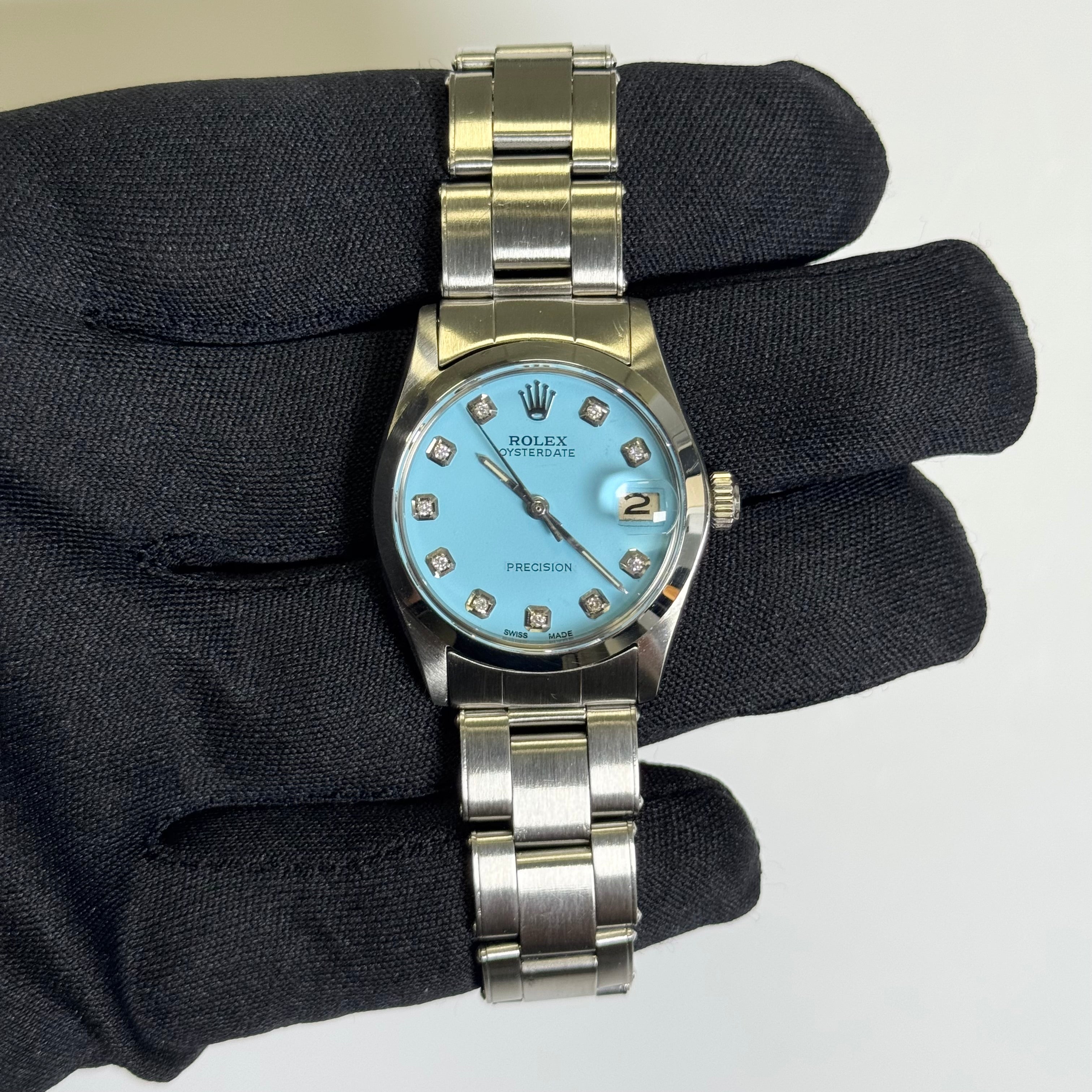 Rolex Oysterdate 31mm Turquoise Dial Watch Ref# 6466 - Happy Jewelers Fine Jewelry Lifetime Warranty