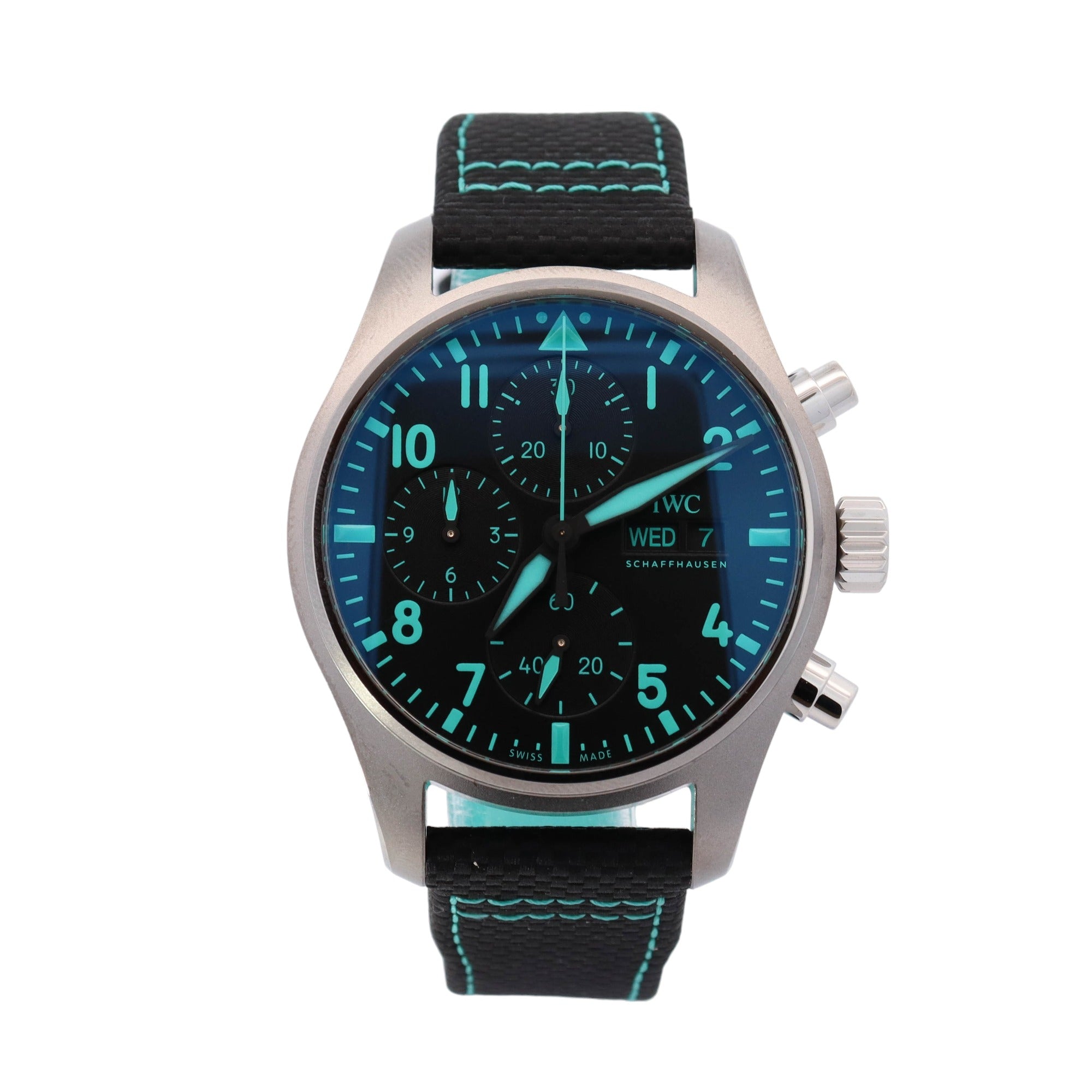IWC Pilot Chronograph Titanium 41mm  Black Arabic Dial Watch Reference #: IW388108 - Happy Jewelers Fine Jewelry Lifetime Warranty