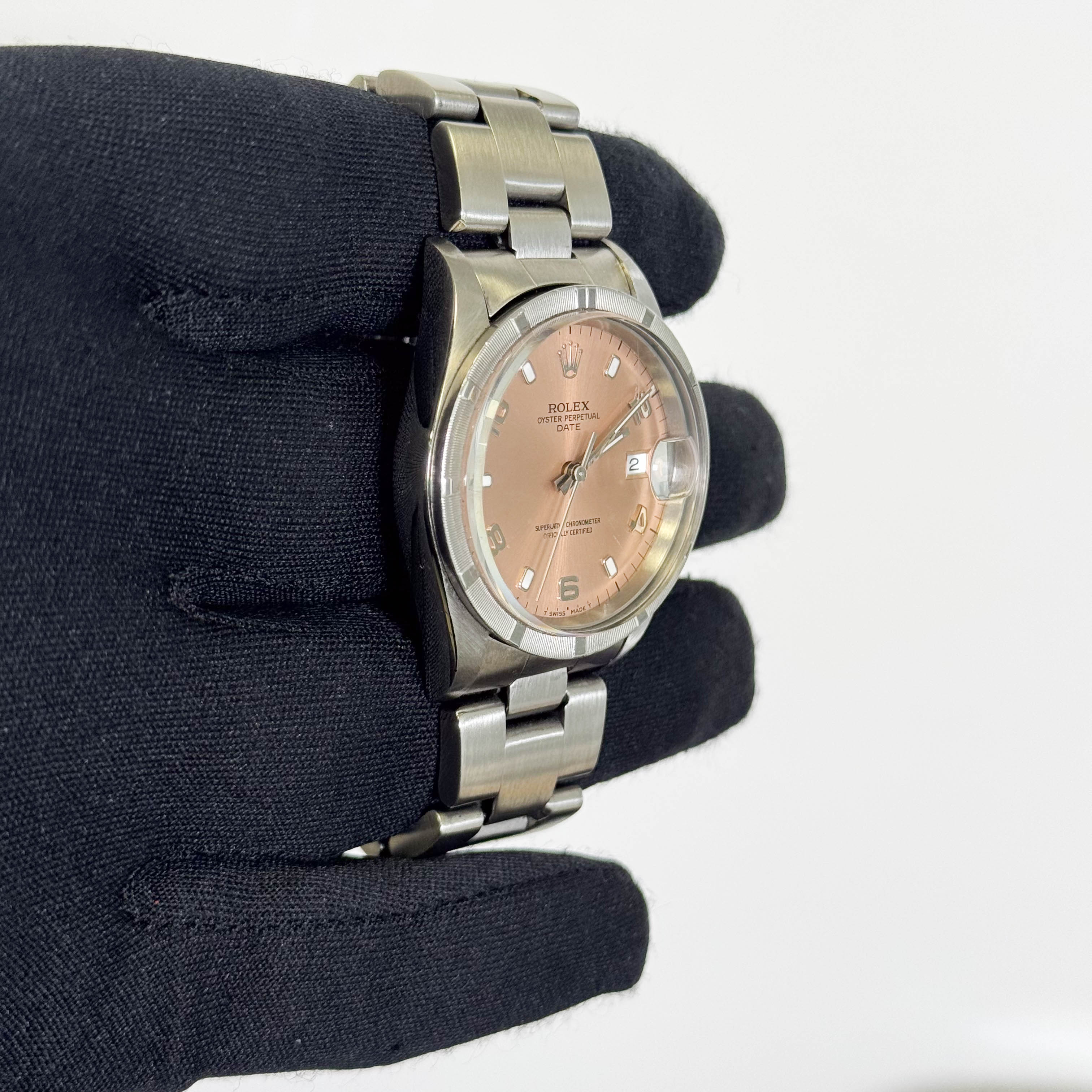 Rolex Oyster Perpetual Date 34mm Pink Dial Watch Ref# 15210 - Happy Jewelers Fine Jewelry Lifetime Warranty