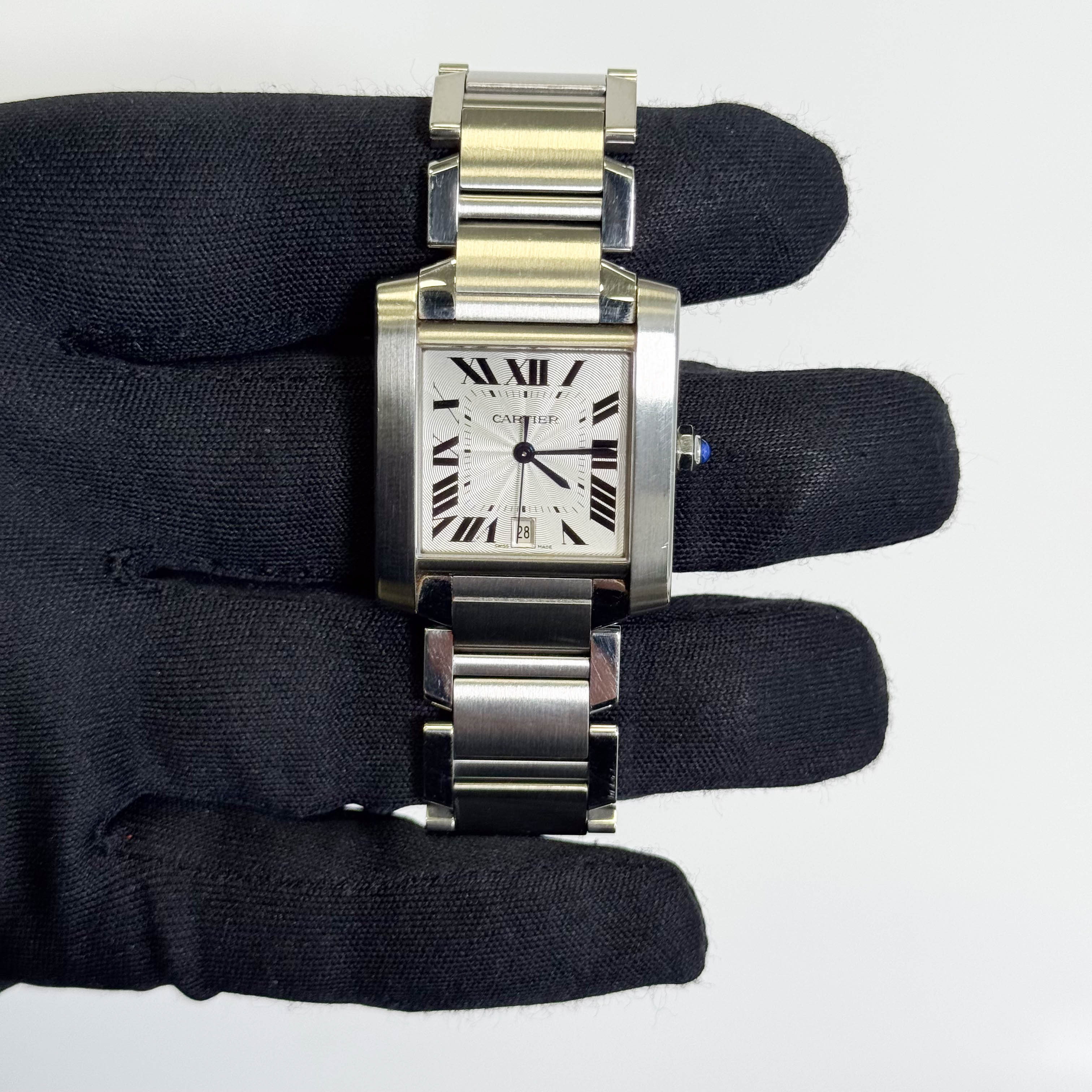 Cartier Tank Française Stainless Steel 28mm White Dial Watch Ref# W51002Q3 - Happy Jewelers Fine Jewelry Lifetime Warranty