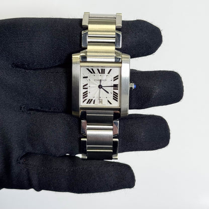 Cartier Tank Française Stainless Steel 28mm White Dial Watch Ref# W51002Q3 - Happy Jewelers Fine Jewelry Lifetime Warranty