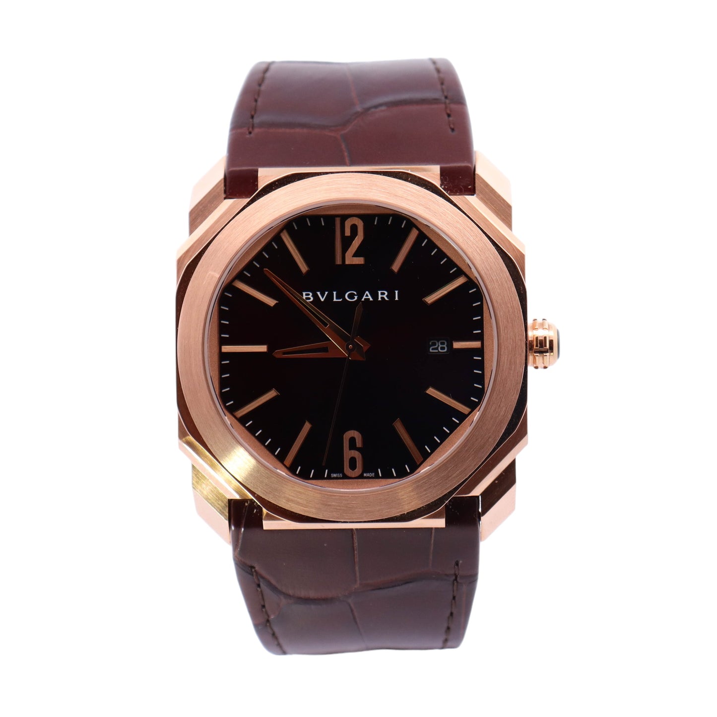 Bvlgari Octo Rose Gold 41mm Brown Arabic & Stick Watch Reference# 102250 - Happy Jewelers Fine Jewelry Lifetime Warranty