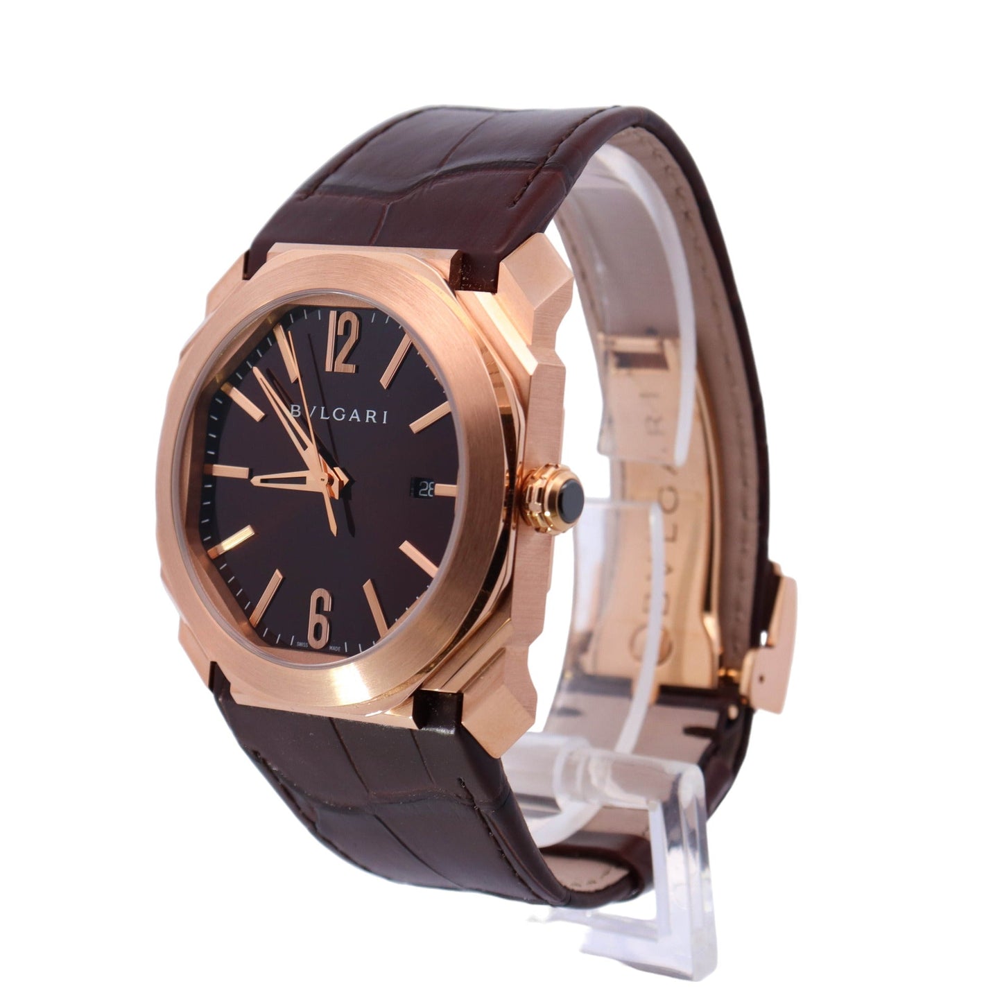 Bvlgari Octo Rose Gold 41mm Brown Arabic & Stick Watch Reference# 102250 - Happy Jewelers Fine Jewelry Lifetime Warranty