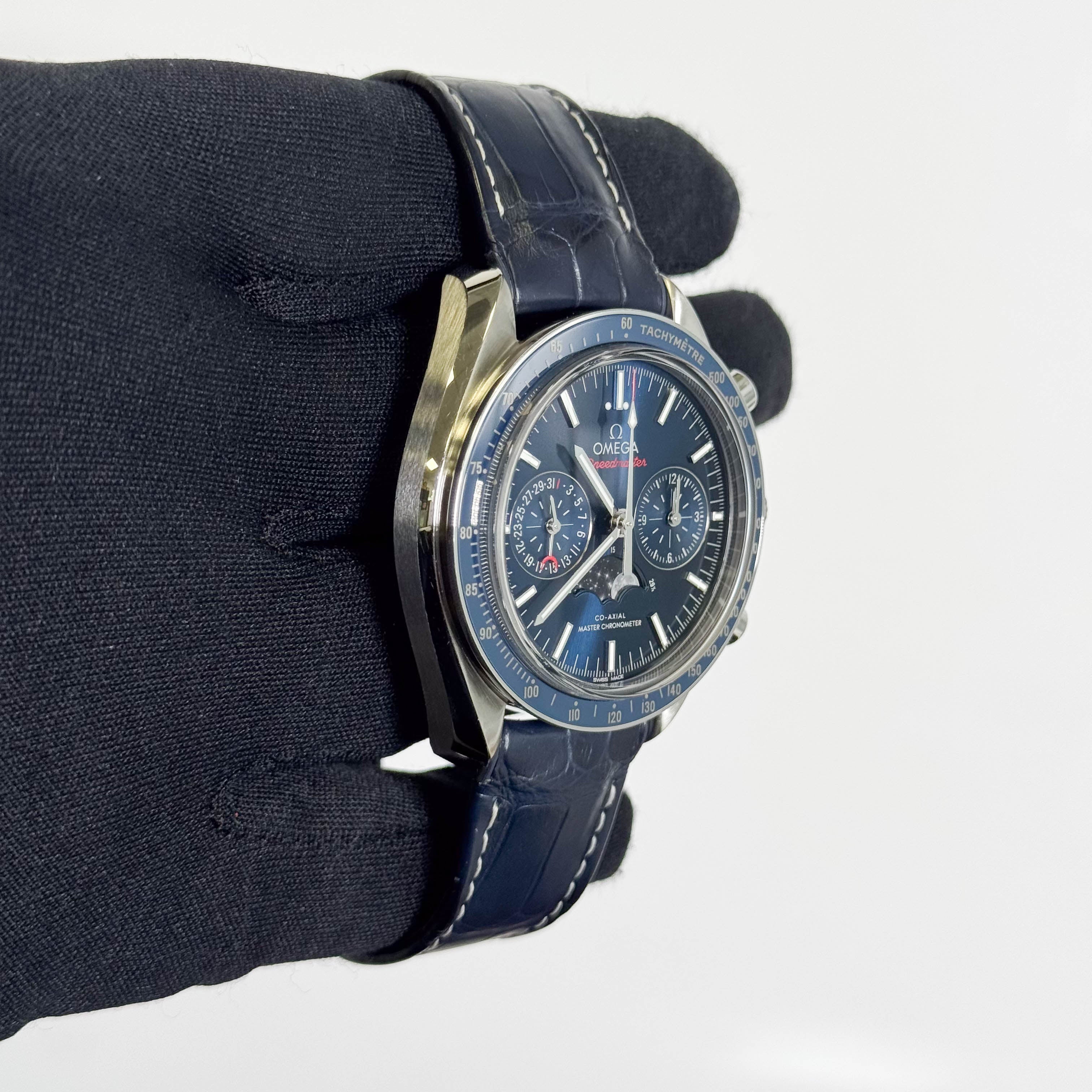 Omega Speedmaster Moonphase 44.25mm Blue Chronograph Dial Watch Ref# 304.33.44.52.03.001 - Happy Jewelers Fine Jewelry Lifetime Warranty