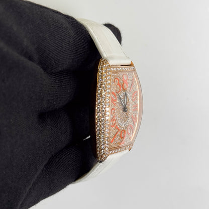 Frank Muller Cintree Curvex 32x45mm  Factory Pave Orange Dial Watch Ref# 5850 CH D CD