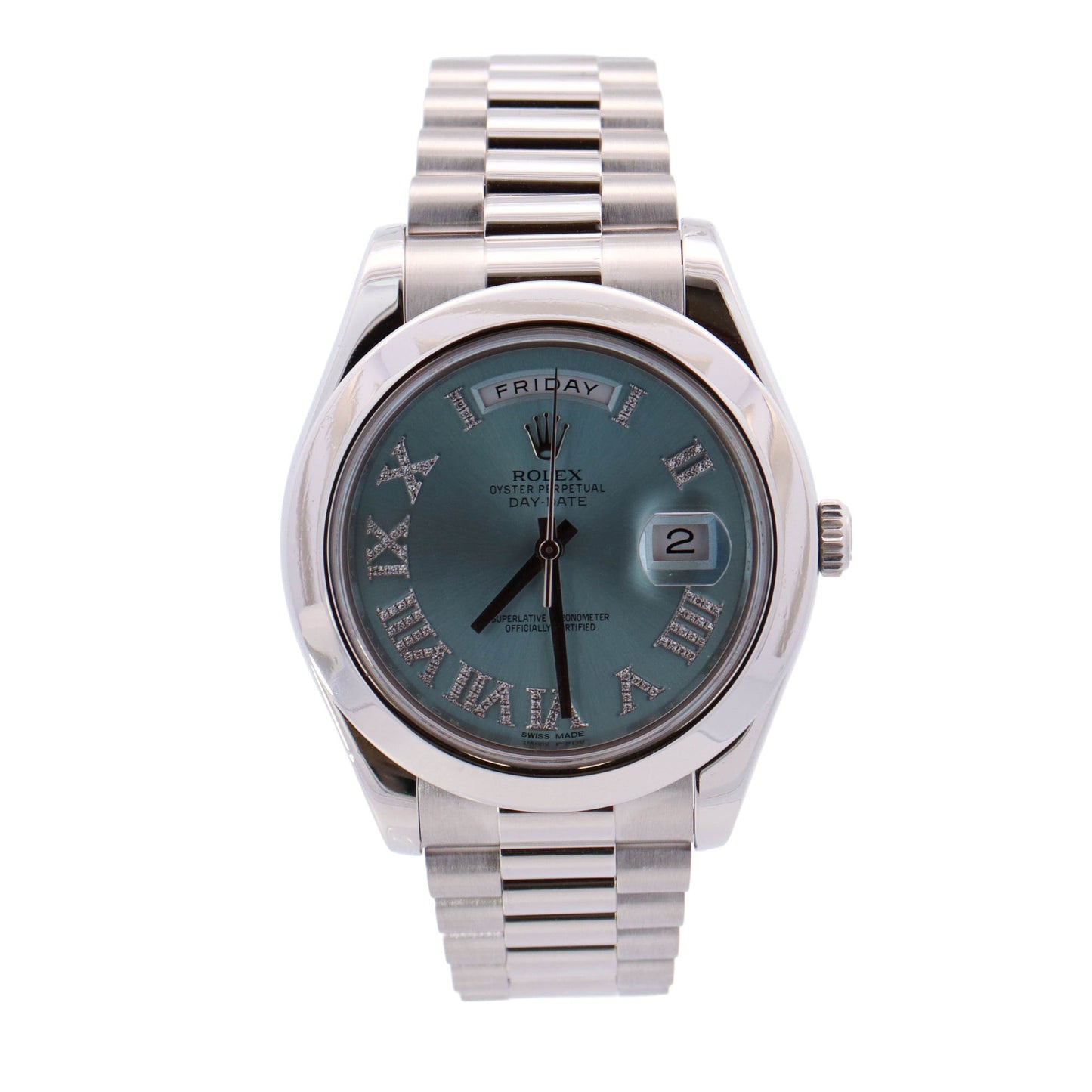 Rolex Day-Date Platinum 41mm Blue Roman Dial Watch Reference# 218206 - Happy Jewelers Fine Jewelry Lifetime Warranty