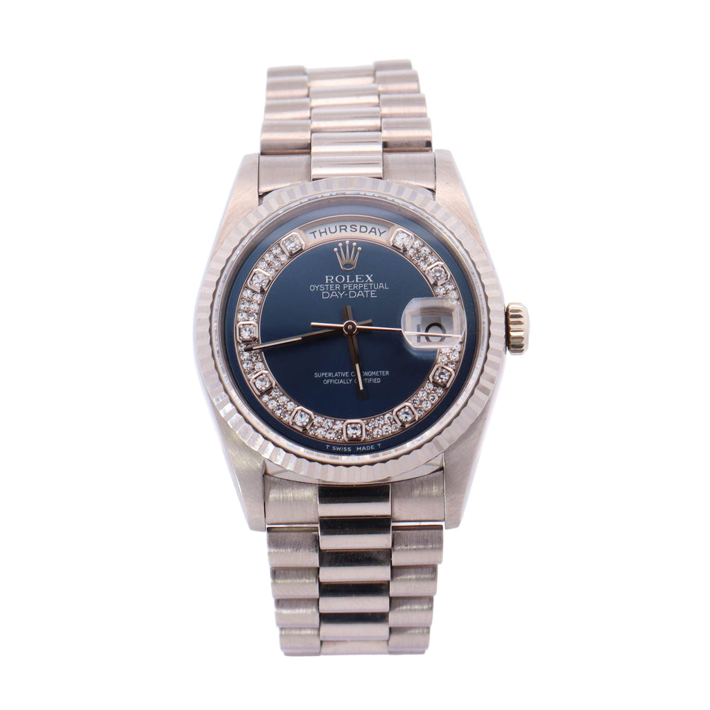 Rolex Day-Date White Gold 36mm Blue Myriad Diamond Dial Watch