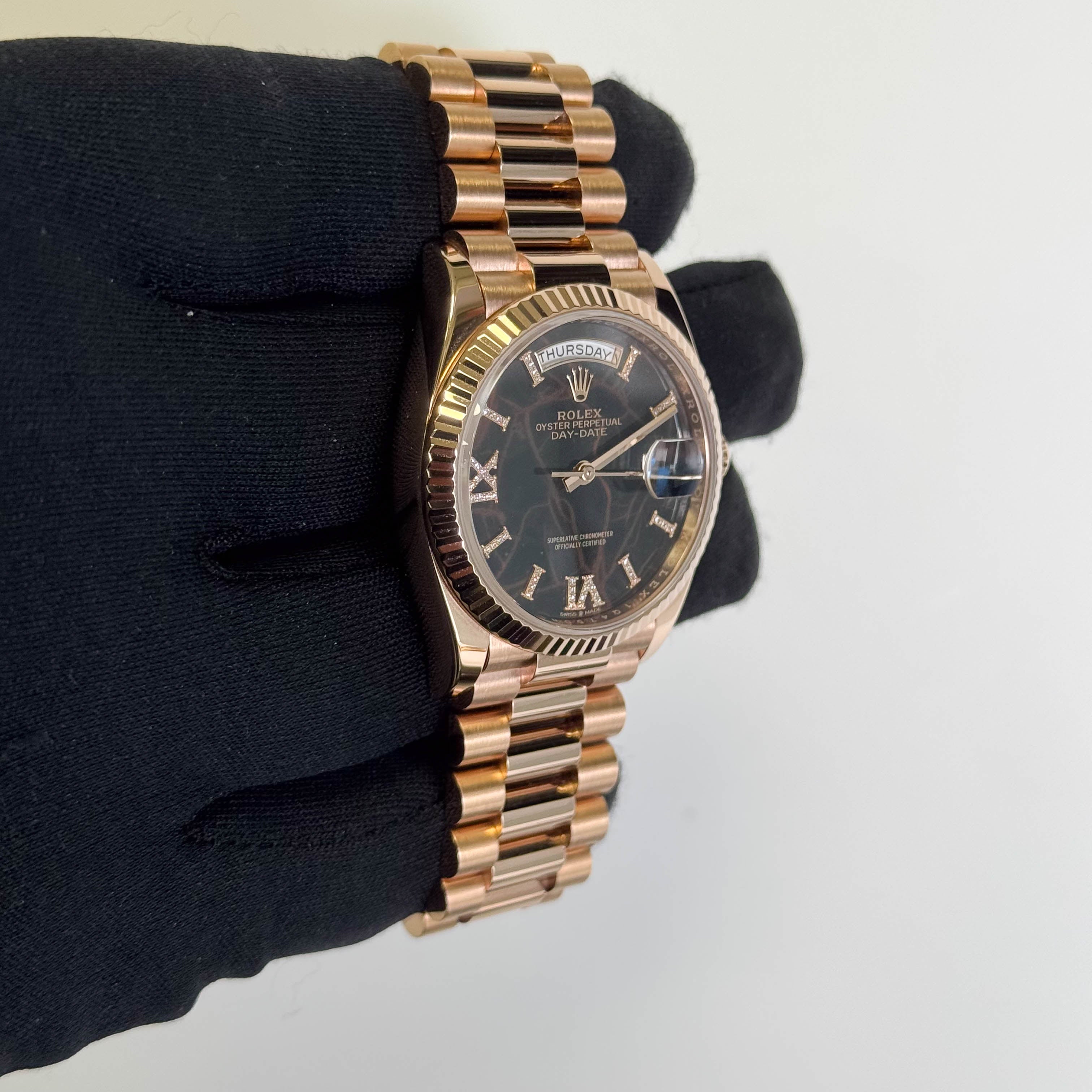 Rolex Day-Date 36mm Eisenkiesel Diamond Roman Dial Watch Ref# 128235