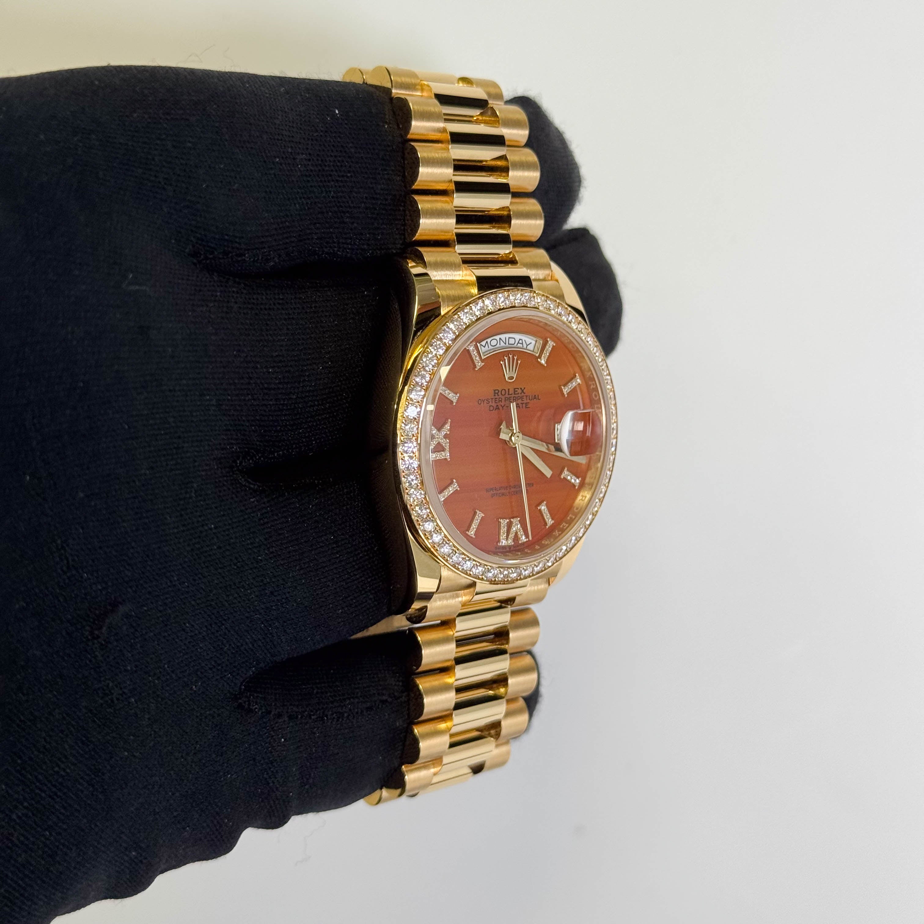 Rolex Day-Date 36mm Carnelian Dial Watch Ref# 128348RBR