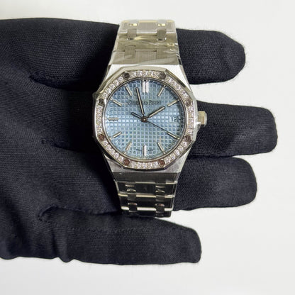 Audemars Piguet Royal Oak 34mm Ice Blue Dial Watch Ref# 77451ST.ZZ.1361ST.03 - Happy Jewelers Fine Jewelry Lifetime Warranty