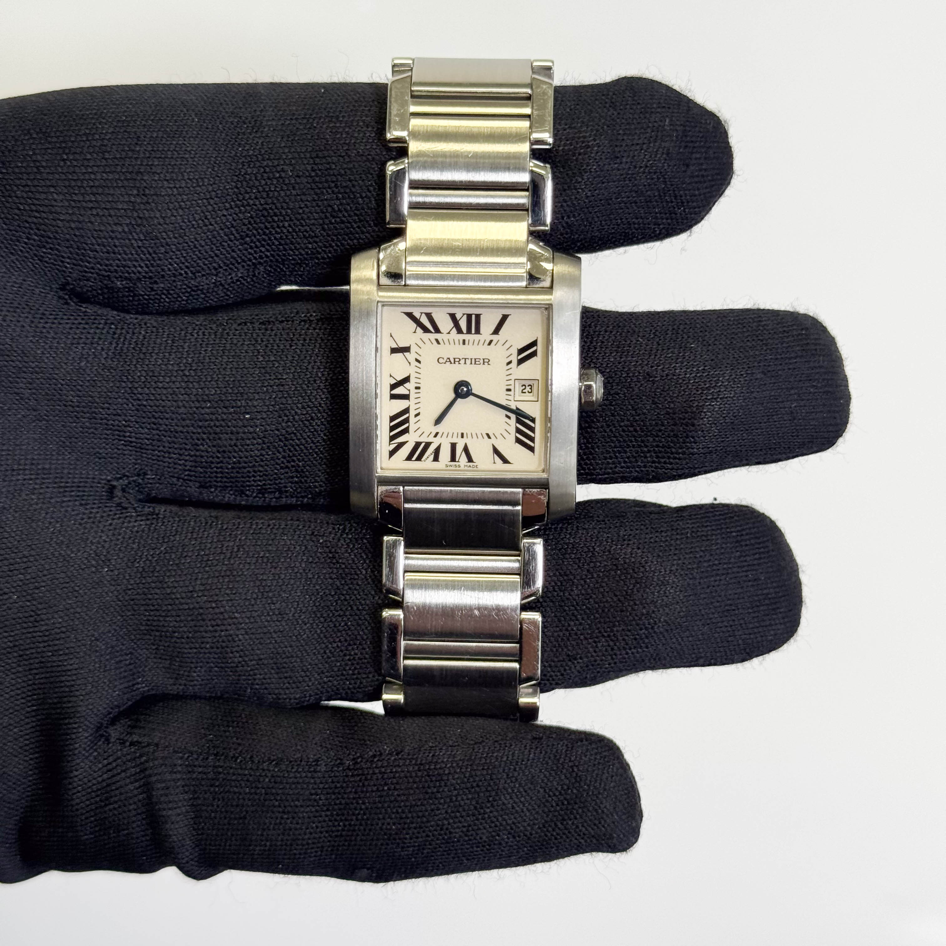 Cartier Tank Stainless Steel 25mm White/Ivory Dial Watch Ref# W51011Q3 - Happy Jewelers Fine Jewelry Lifetime Warranty