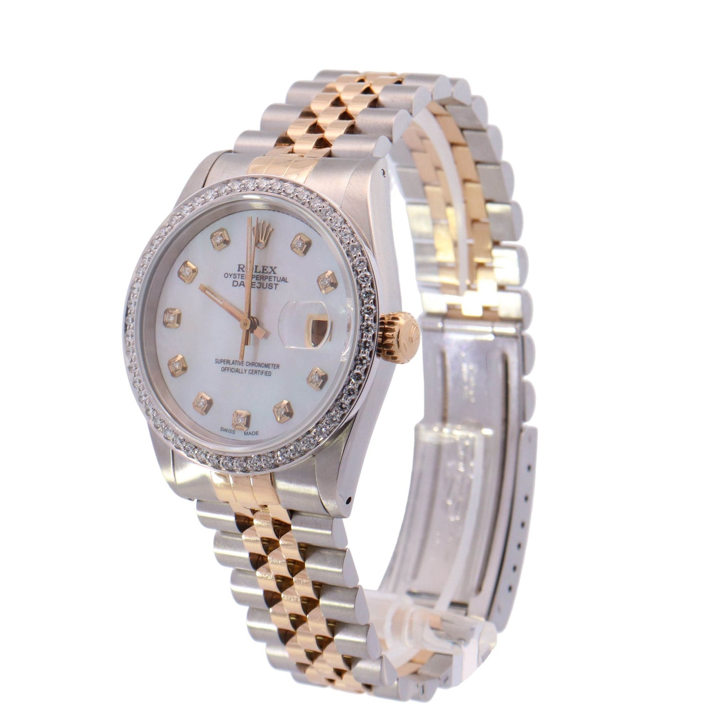 Rolex Datejust Two Tone Yellow Gold & Steel 36mm White MOP Diamond Dial Watch Reference# 16233 - Happy Jewelers Fine Jewelry Lifetime Warranty