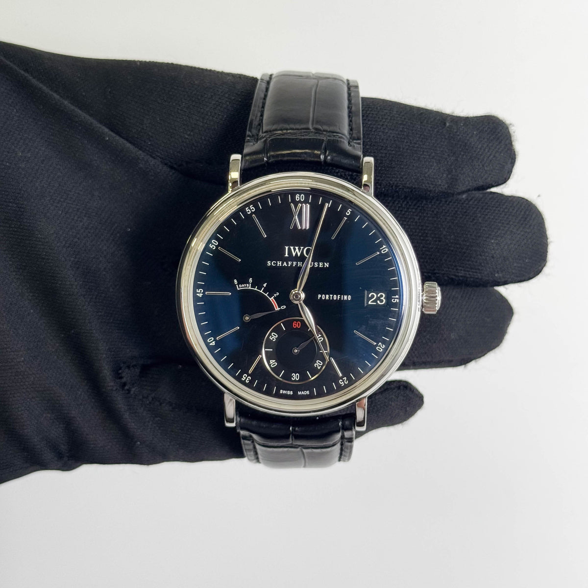 IWC Portofino Hand-Wound Eight Days 45mm Black Dial Watch Ref# IW510102 - Happy Jewelers Fine Jewelry Lifetime Warranty