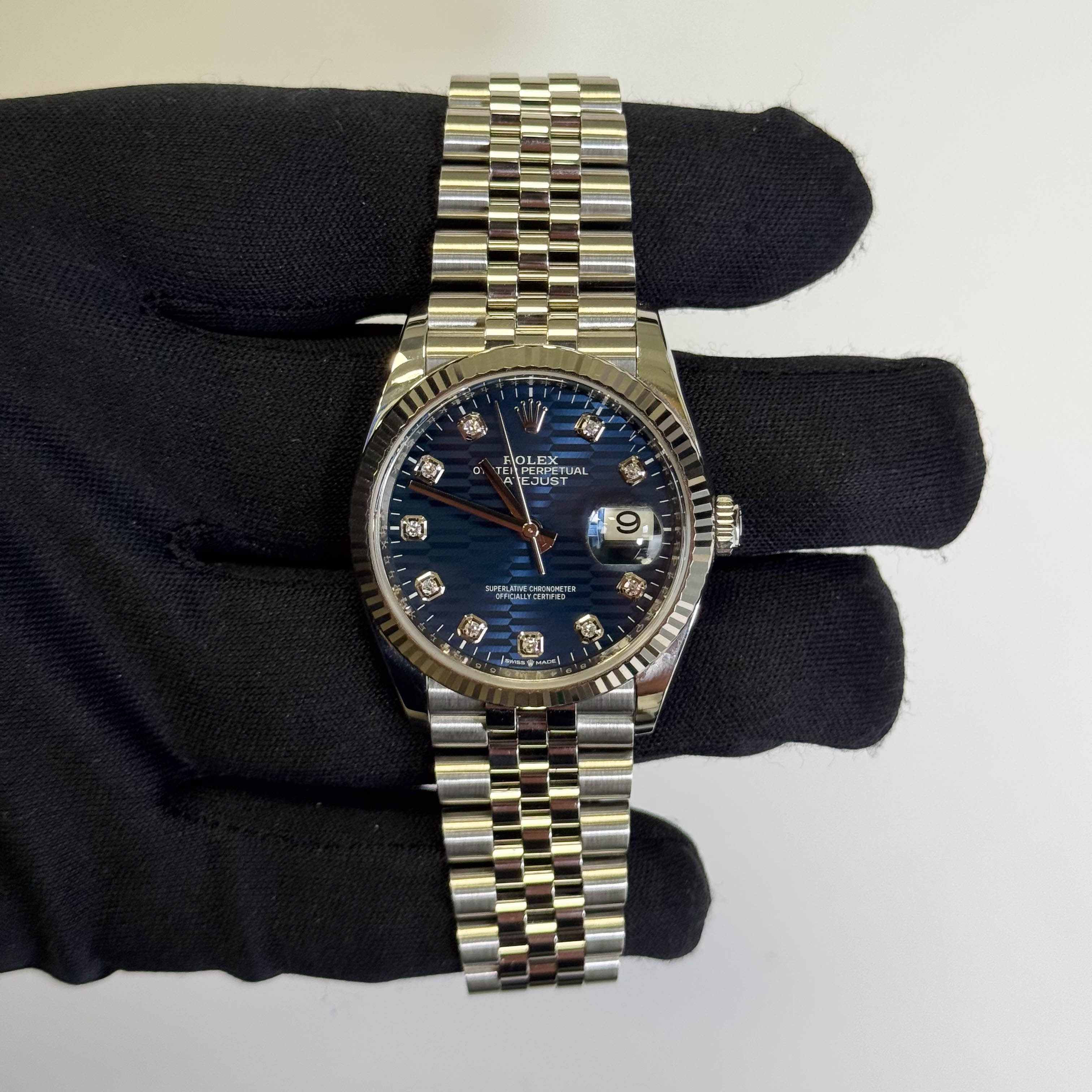 Rolex Datejust 36mm Blue Fluted Motif Diamond Dial Watch Ref# 126234