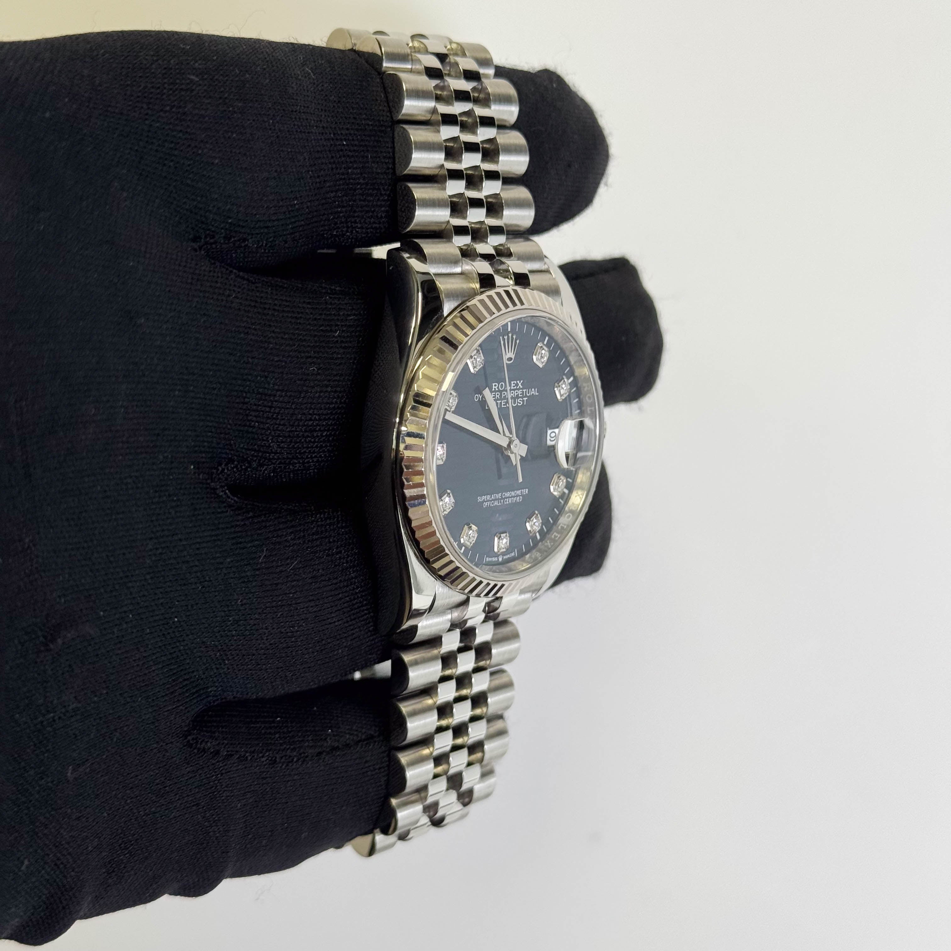 Rolex Datejust 36mm Blue Fluted Motif Diamond Dial Watch Ref# 126234