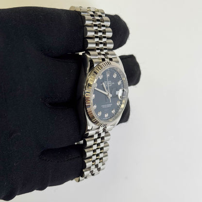 Rolex Datejust 36mm Blue Fluted Motif Diamond Dial Watch Ref# 126234