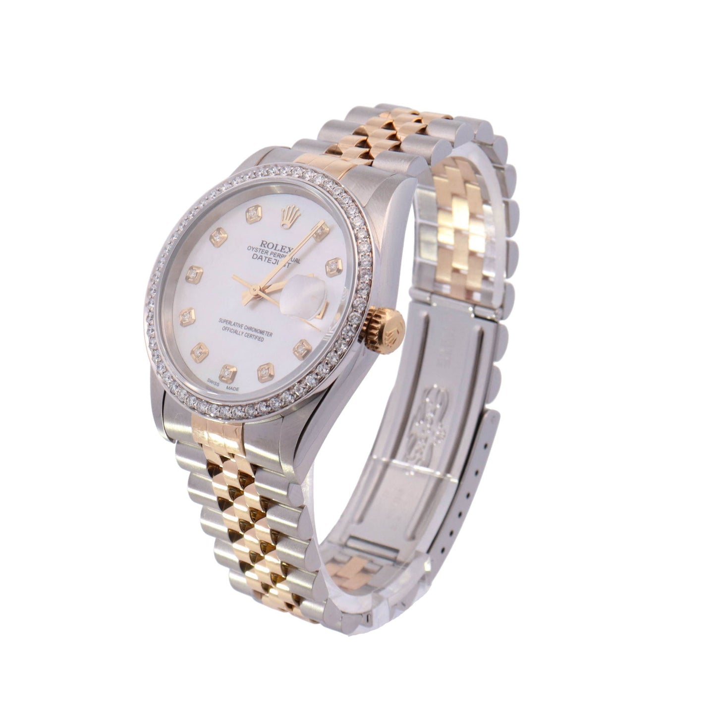 Rolex Datejust Two Tone Yellow Gold &  Stainless Steel 36mm White MOP Diamond Dial Watch Reference# 16233 - Happy Jewelers Fine Jewelry Lifetime Warranty