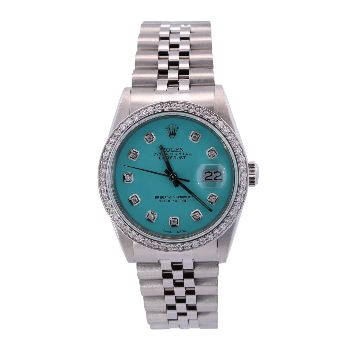 Rolex Datejust Stainless Steel 36mm Custom Turquoise Diamond Dial Watch Ref# 16234 - Happy Jewelers Fine Jewelry Lifetime Warranty