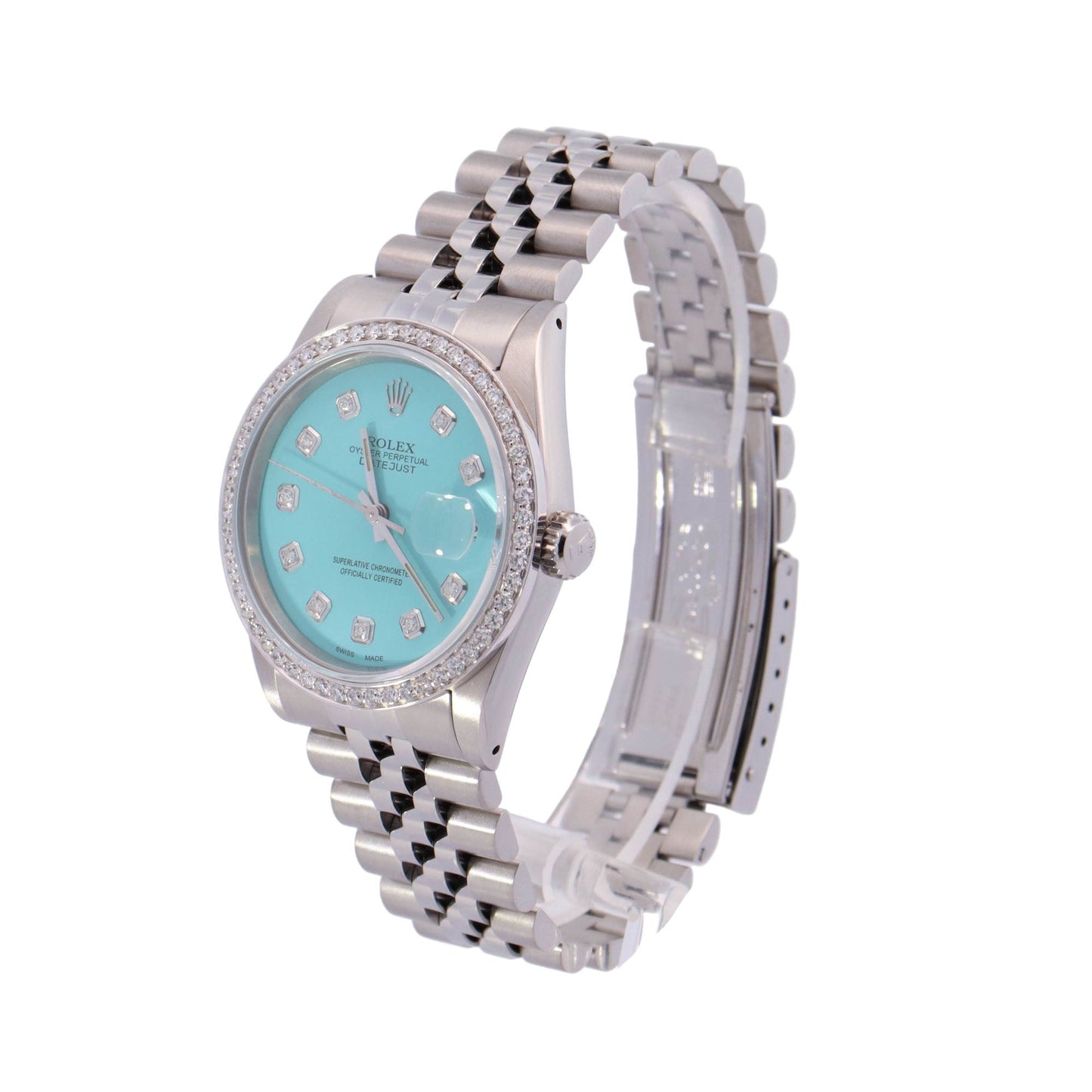 Rolex Datejust Stainless Steel 36mm Custom Turquoise Diamond Dial Watch Ref# 16234 - Happy Jewelers Fine Jewelry Lifetime Warranty